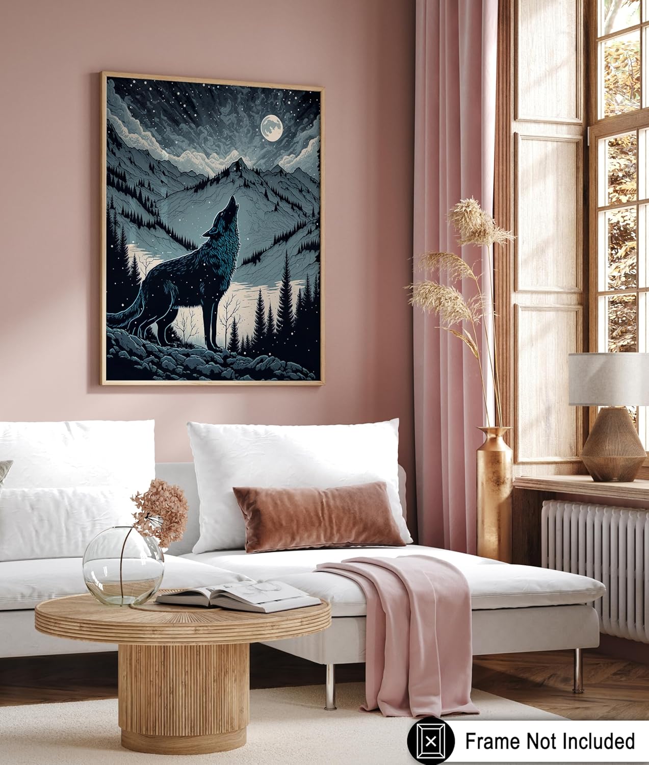Poster Master Howling Wolf Poster - Moon Print - Mountain Art - Wolf & Moon Art - Gift for Men, Women & Animal Lover - Landscape Decor for Bedroom, Living Room or Kid's Room - 16x20 UNFRAMED Wall Art
