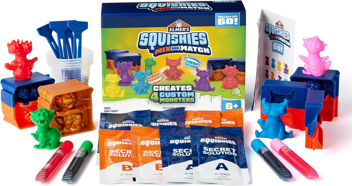 Elmer's Squishies Mix and Match, DIY Squishy Toys, Kids Crafts, Creates 4 Mix and Match Characters, 24 Piece Kit