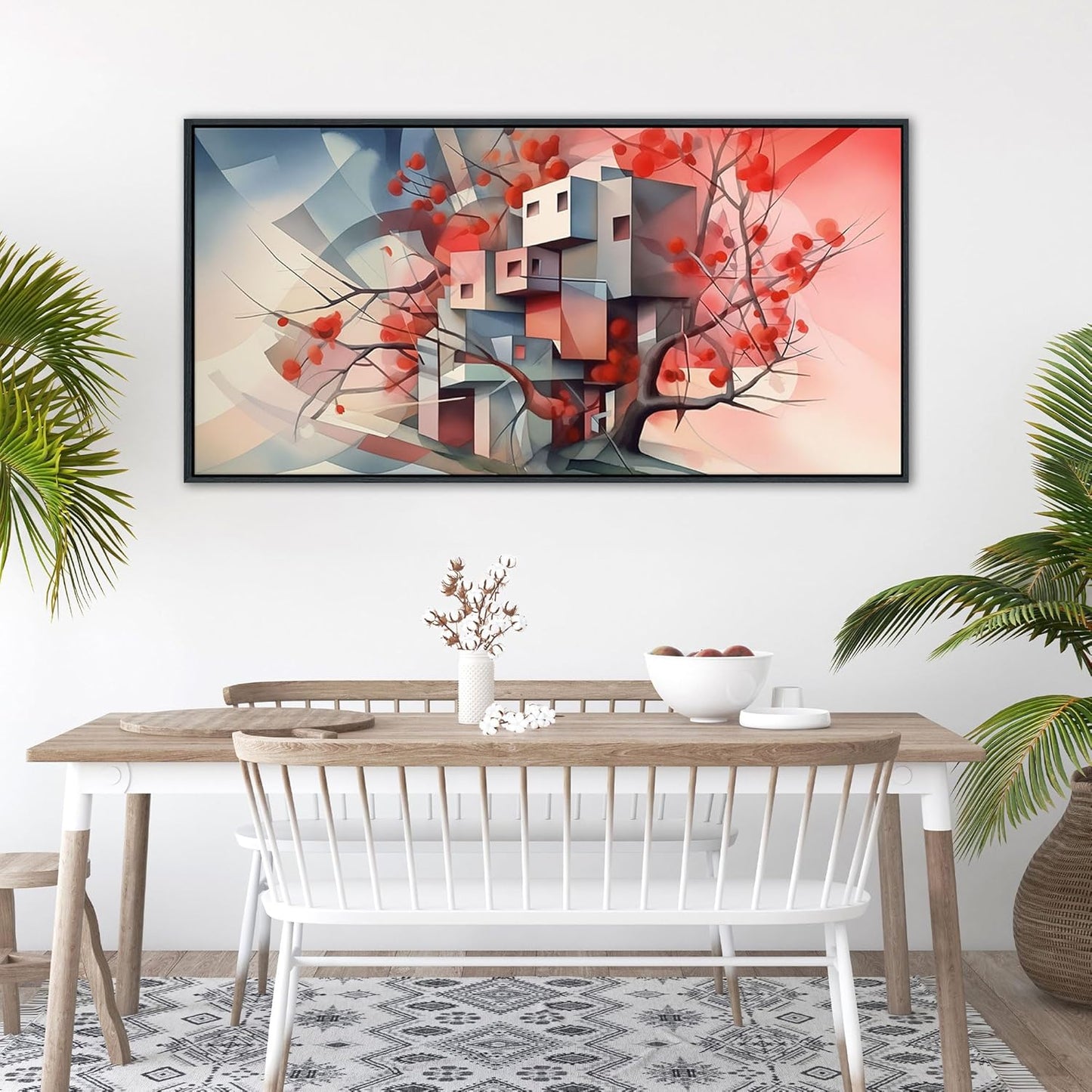 QZQCBLC Large Canvas Wall Art, Red Tree Abstract Space Pictures Ultra Modern Style Geometry Paintings Artwork for Living room Bedroom kitchen Home Office Cafe Game Yoga Room Decor 24x48 IN