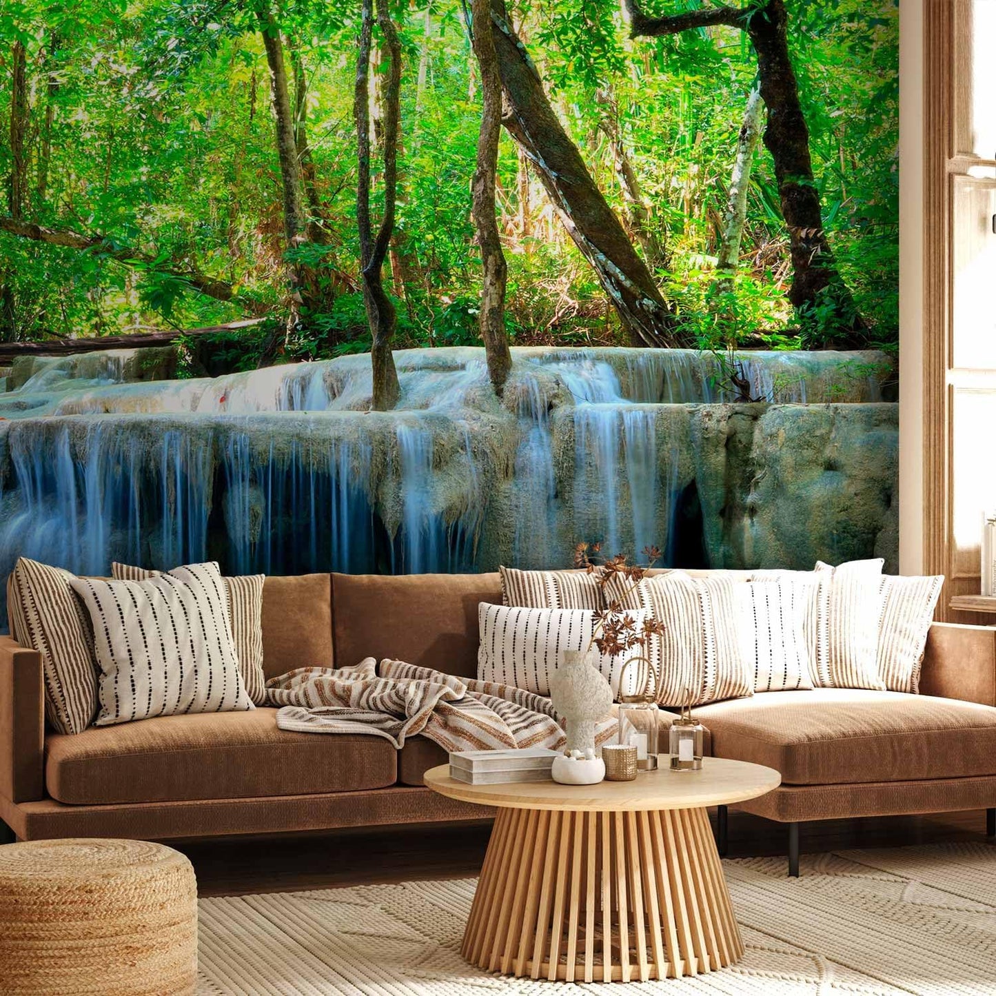 artgeist Wall Mural Waterfall Landscape 216x98 in - XXL Non-Woven Corner Wallpaper Fleece Angle Wall Decor Photo Print Picture Image Design Modern Nature Forest Tree Green c-B-10074-a-a