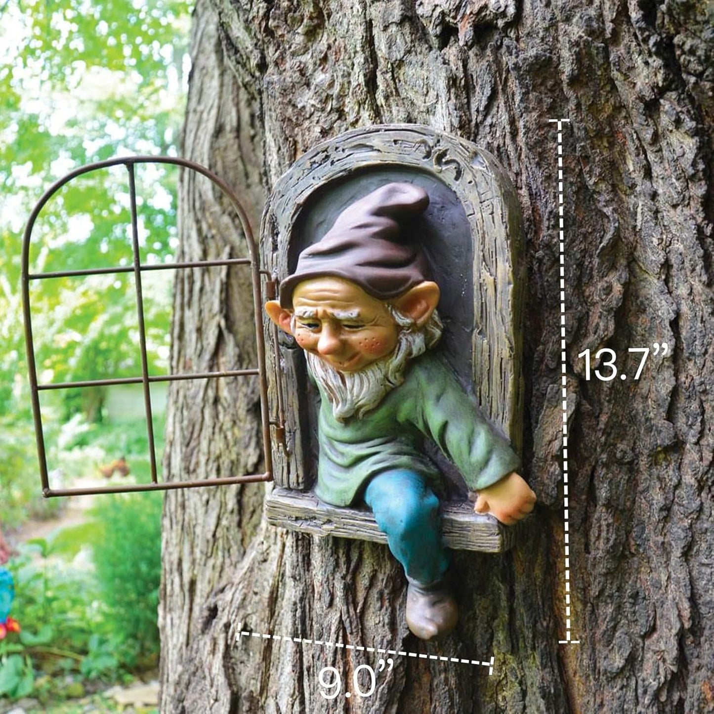 Elenon Gnome Tree Faces Garden Decor, 13inch Elf Out The Window Statue Outdoor Decorations, Tree Hugger Fairy Whimsical Peeker Sculpture Yard Patio Art