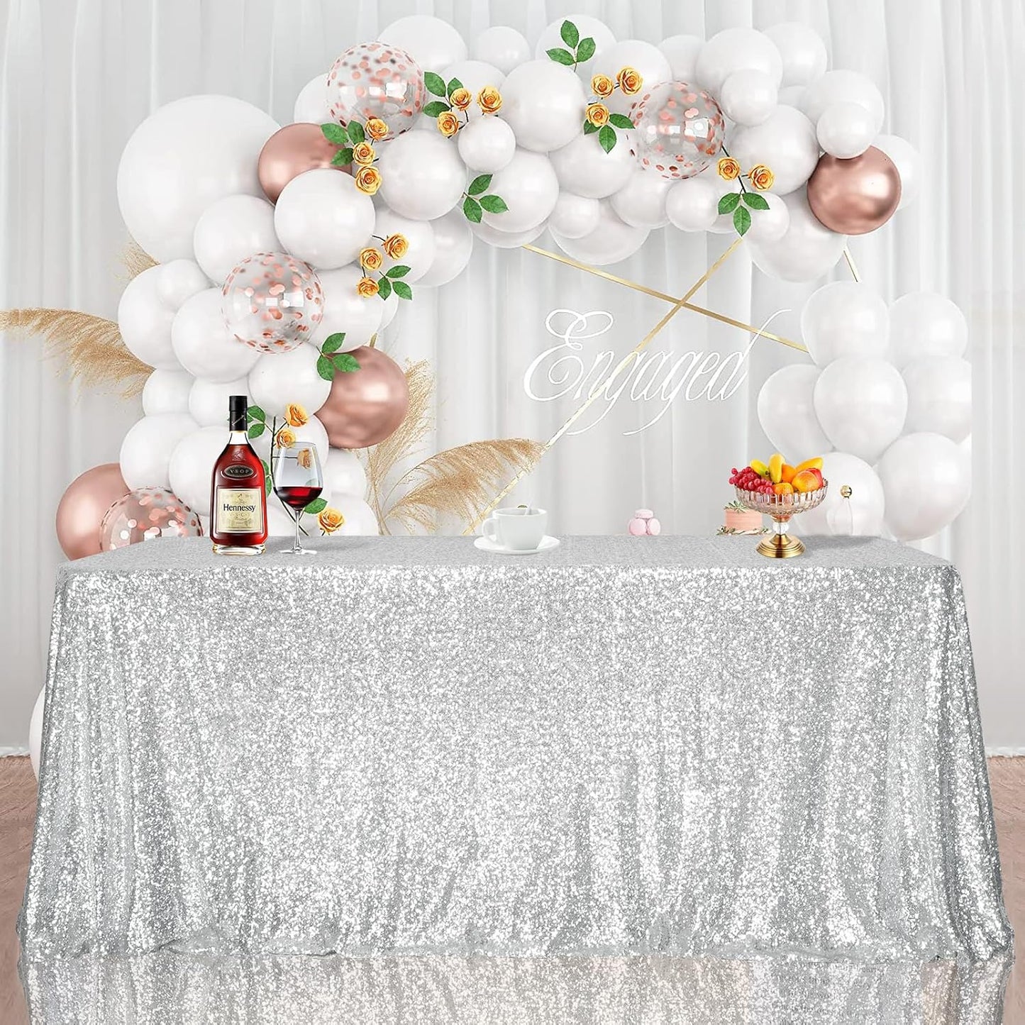 SquarePie Sequin Tablecloth 60 x 102 Inch Silver Bling Sparkly Table Cloth for Wedding Party