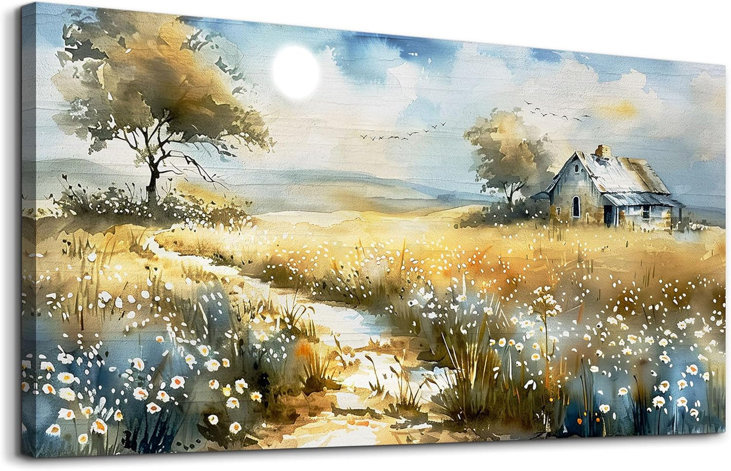 KELIYUAN Large Country Field Painter House Decorated Wildflower Field Landscape Painting Living Room Decorated Wall Art Modern Print Canvas Farmhouse Office Bedroom Wall Decorated 30 X 60 Inches