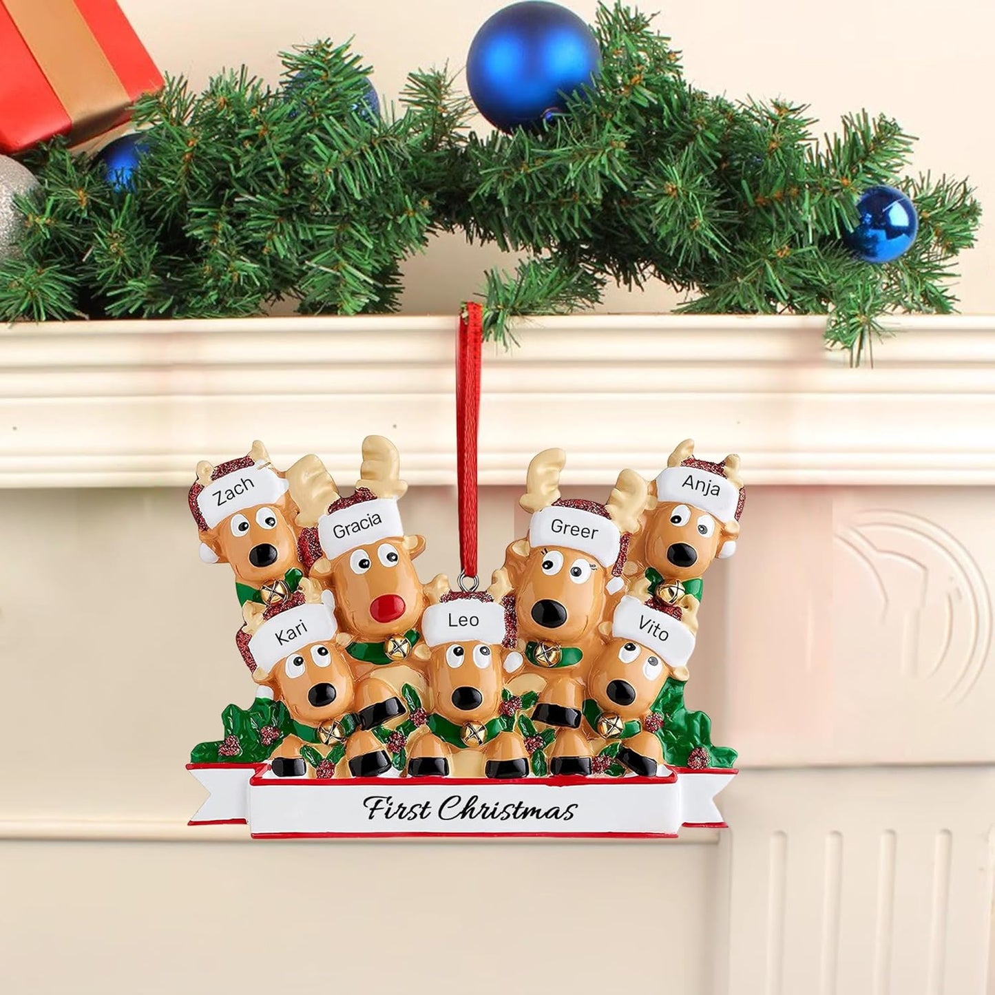 Personalized Christmas Ornaments 2025, Custom Reindeer Family Ornaments for Trees with Names, Handcrafted Christmas Deer Decorations for 2-8 Members, Meaningful Xmas Family of 7