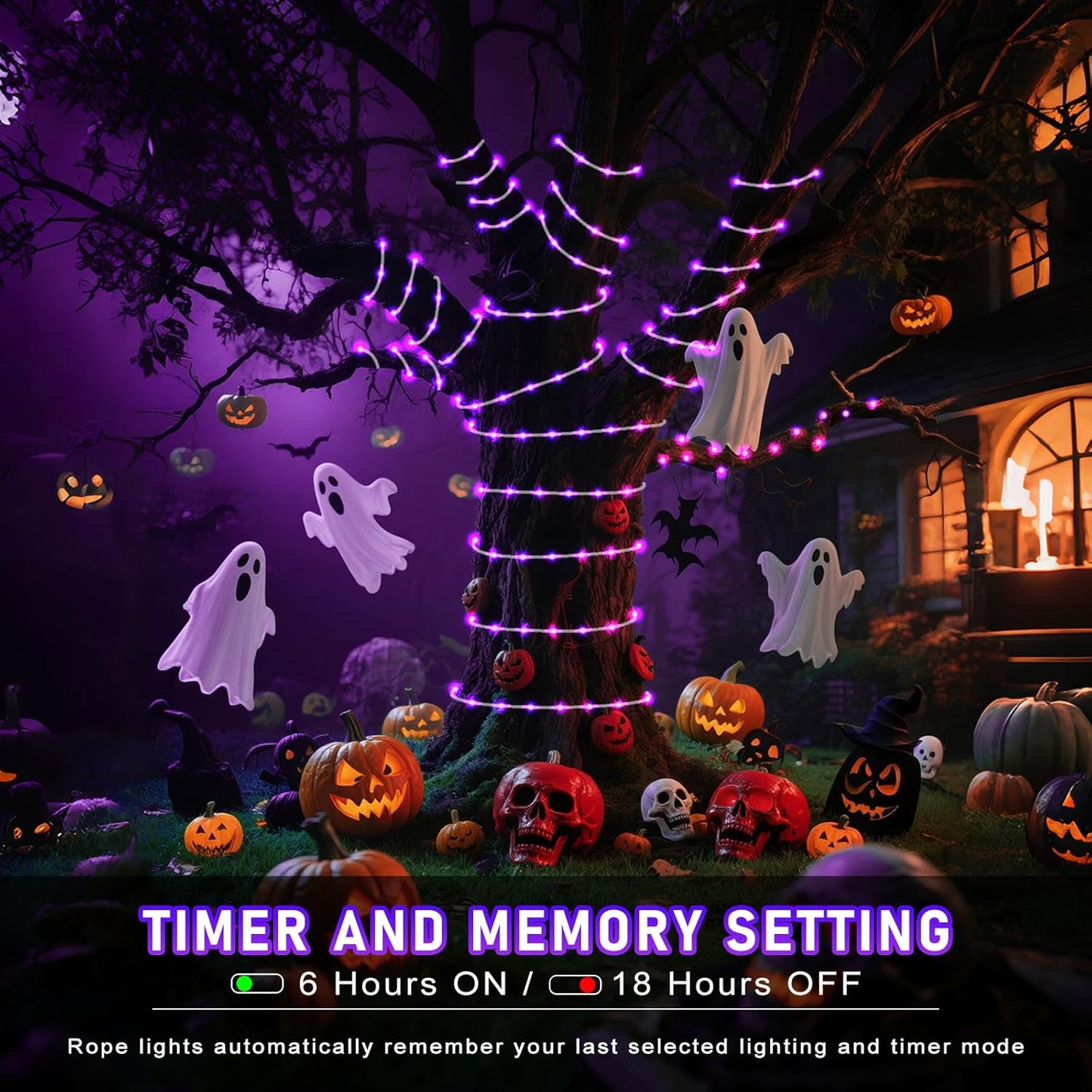 Purple Halloween Lights, 66FT 200 LED Rope Lights for Outside Waterproof with 8 Modes, Connectable Tube String Lights for Indoor, Garden, Backyard, Patio, Deck, Pool, Tree Decorations