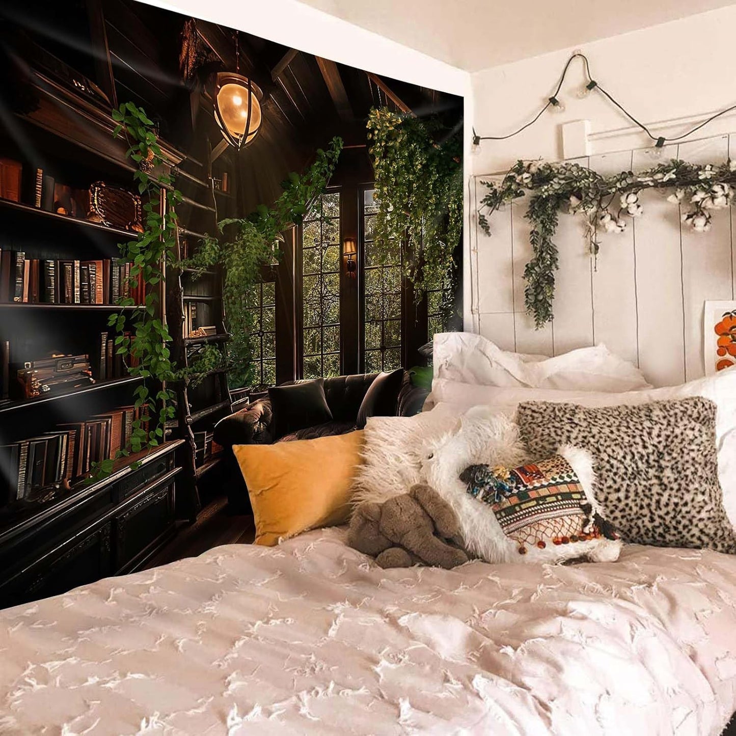 dueeia Medieval Bookshelf Tapestry Wall Hanging Book Library Backdrop Bookcase Dark Academia Vintage Wall Decor for Bedroom Aesthetic Living Room Office (78.7"x59.1")