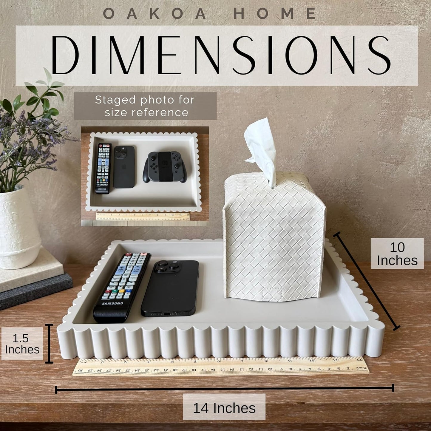 OAKOA Concrete Decorative Tray for Coffee Table Tray Decor - Ottoman Tray for Living Room - Bandejas Decorativas - Table Trays Decorative - Coffee Table Centerpiece