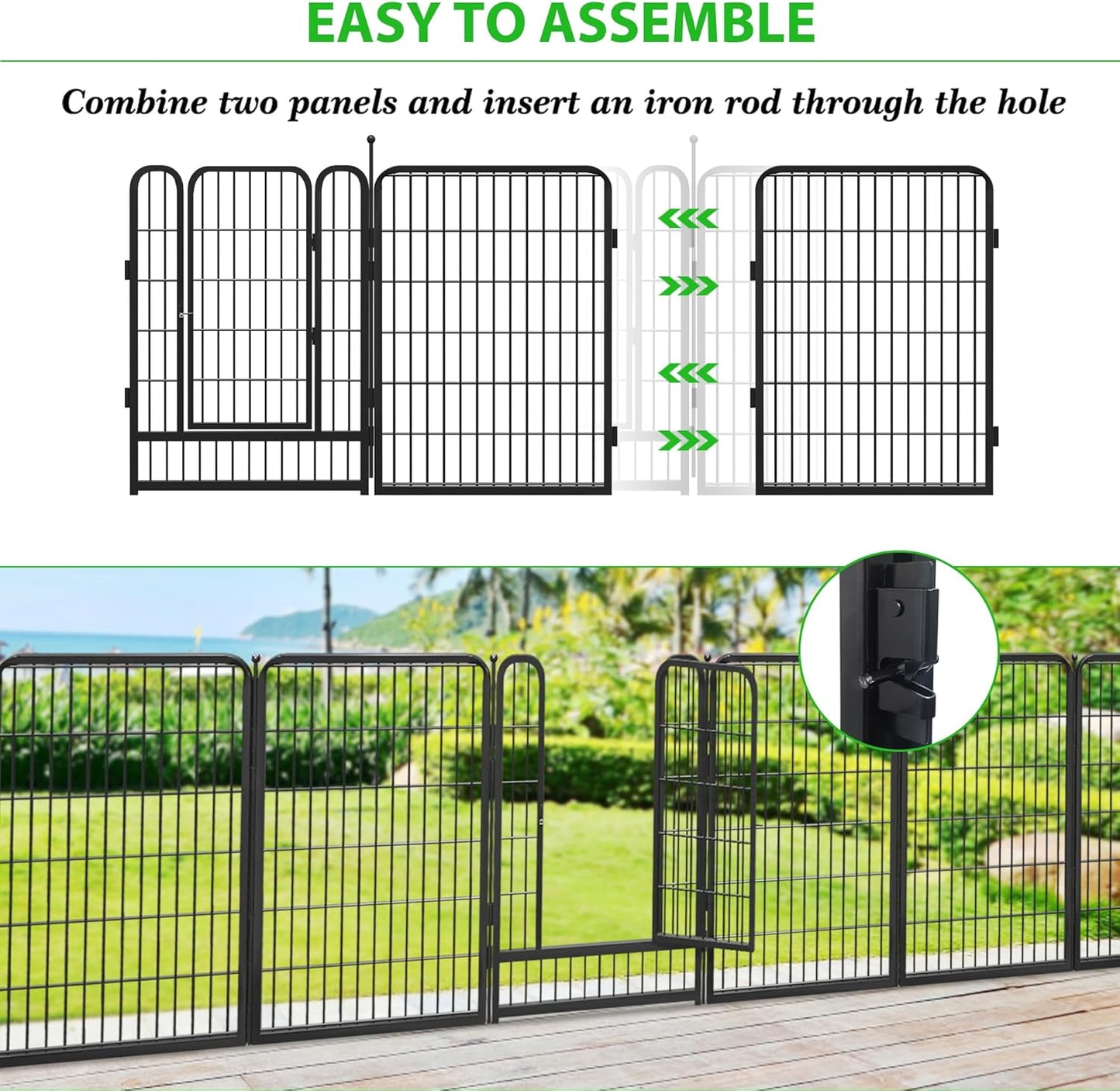 Decorative Black Metal Fencing Garden Fence with Gate, 67ft(L) 40in(H) 30 Fence Panels No Dig Fence Rustproof Animal Barrier Fence Temporary Dog Panels Fencing Outdoor