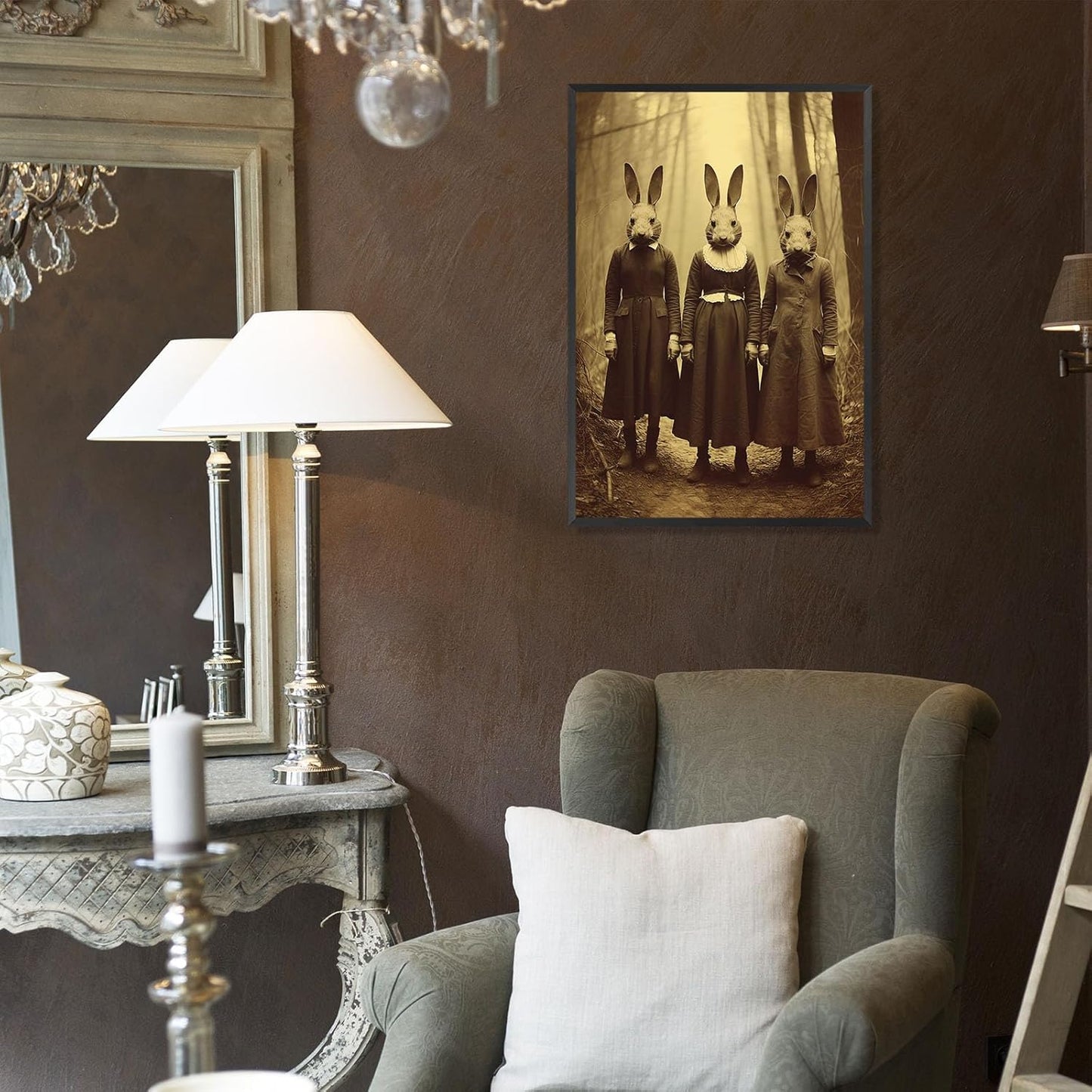 Vintage Halloween Wall Decor Rabbit Cult of the Occult Forest Canvas Wall Art Poster Gothic Dark Academia Decorations Room Creepy Print Spooky Pictures 16X24inch Aluminum Framed