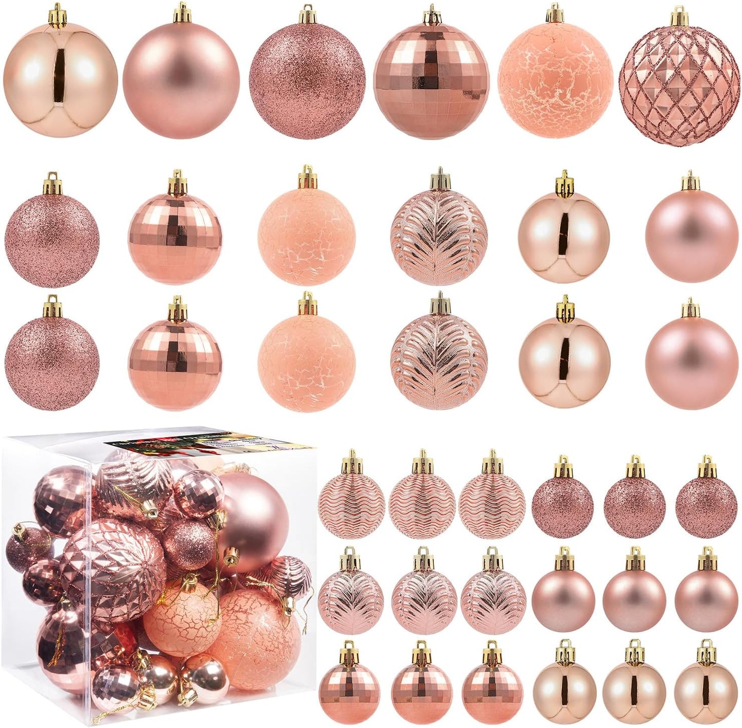 LANGXUN 36pcs Rose Gold Christmas Tree Decorations Balls, Bolas De Navidad, 2025 Christmas Decor, Indoor Outdoor Shatterproof Christmas Ornaments, Xmars Party Wedding Suppiles