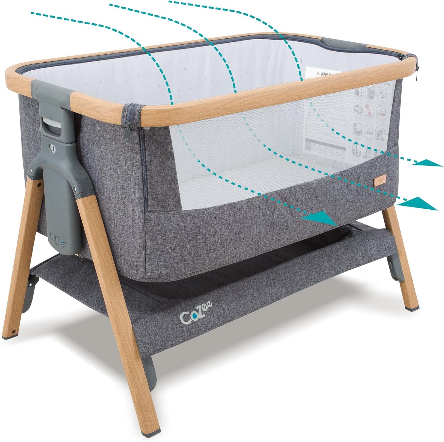 CoZee® 2-in-1 Baby Bassinet & Bedside Sleeper - Fast-Folding Bedside Bassinet, Baby Crib with 6 Mattress Heights & Breathable Mesh Window, Mattress Included, 0-6 Months (Oak & Charcoal)