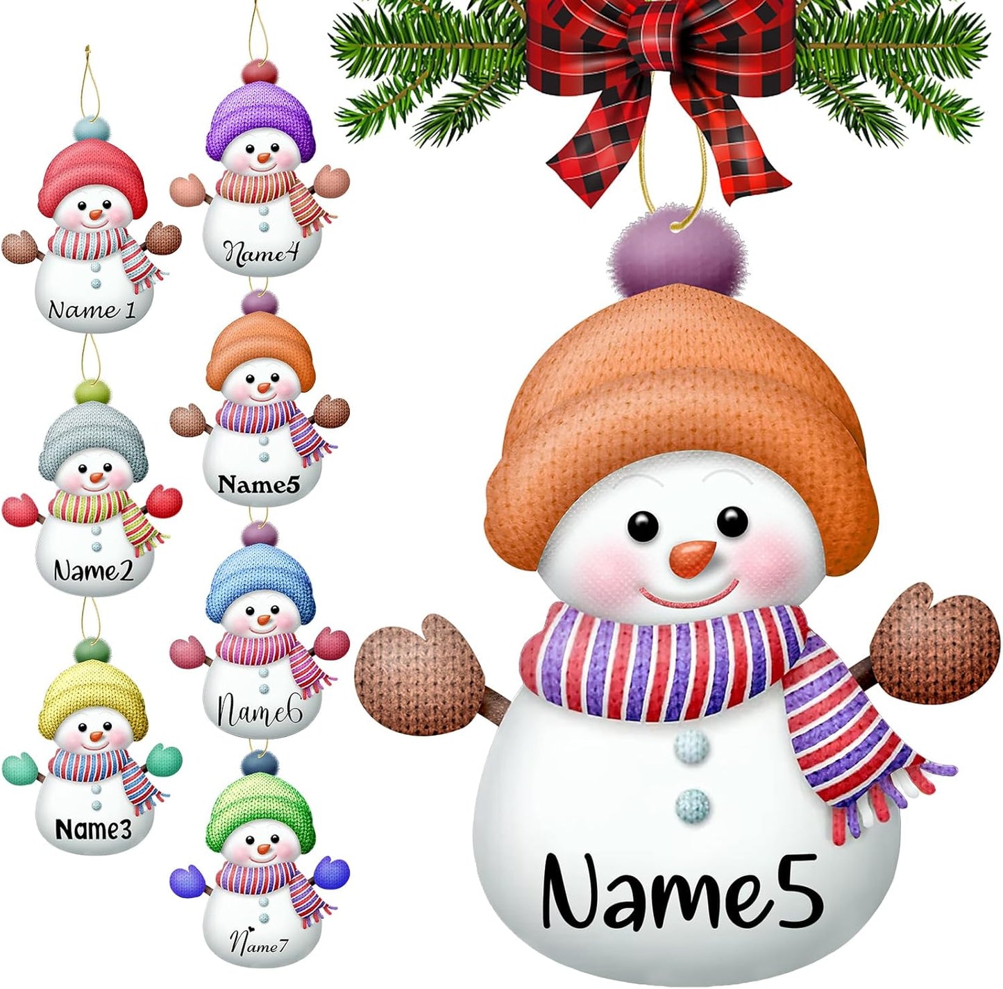 Personalized Christmas Ornaments with Names Snowman Custom Family Ornament Customized Xmas Tree Hanging Wood Decoration Gift 3.15"（8cm） Orange
