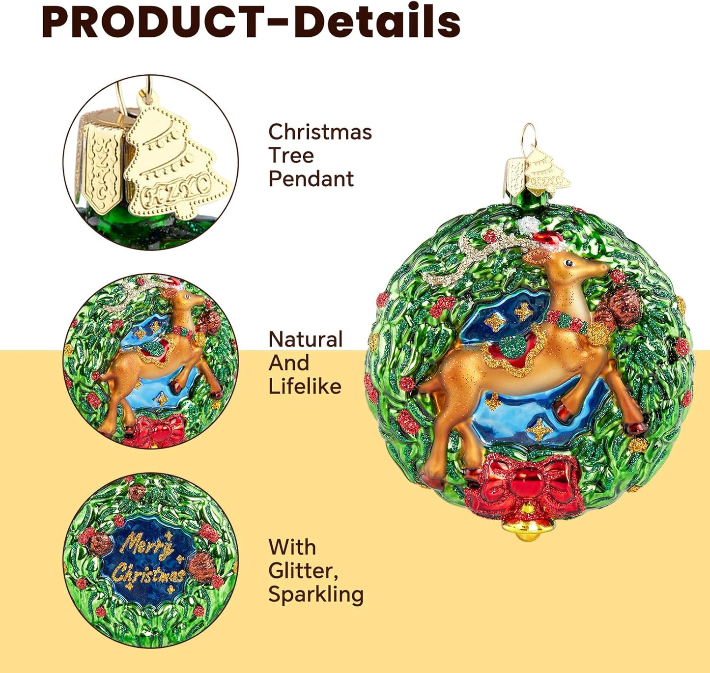 Reindeer Christmas Tree Ornaments,Blown Glass Christmas Ornaments, Wreath Collection Hanging Ornaments,Glass Home Decorations for Animal Lovers Holiday Party Daily Gifts