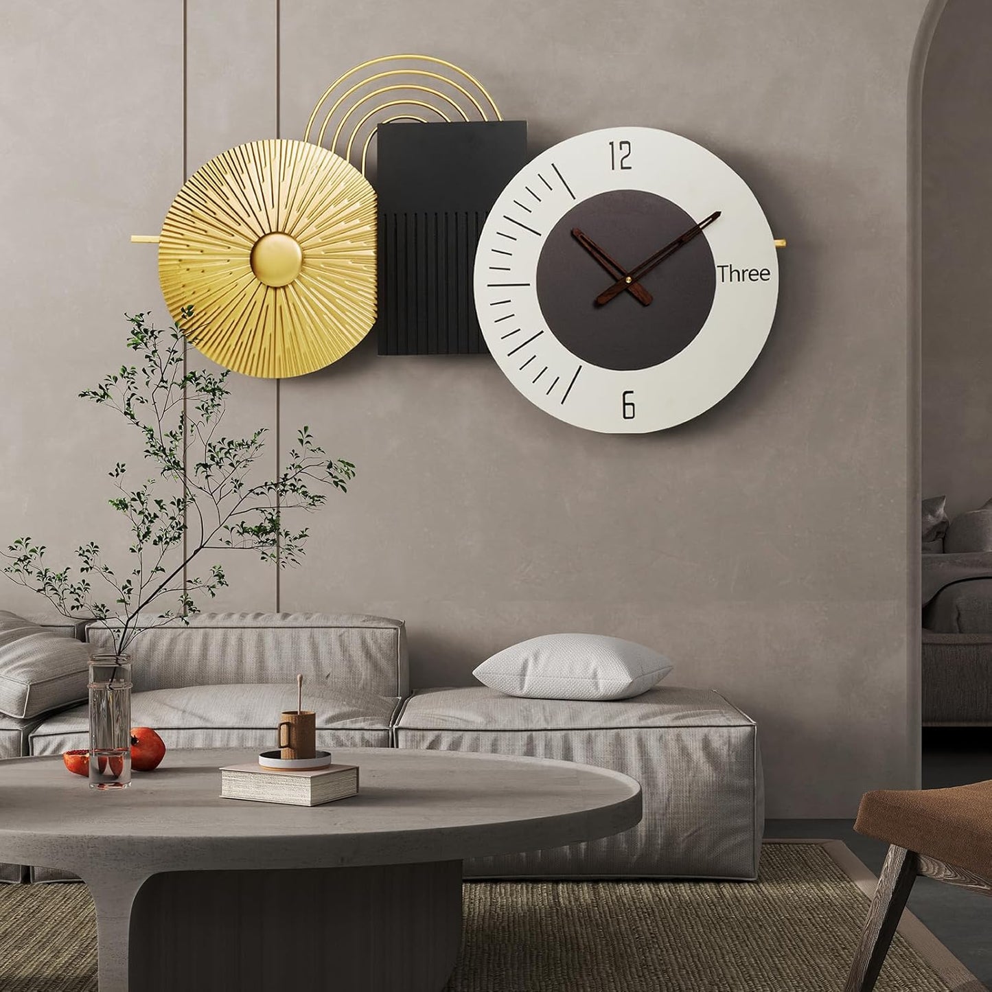 33inch Modern Wall Clock Decorative Clocks for Living Room,Light Luxury Style Timepiece, Metal & Wood Watch Battery Operated Perfect for Suitable for Living Room,Bed Room, Kitchen, Office