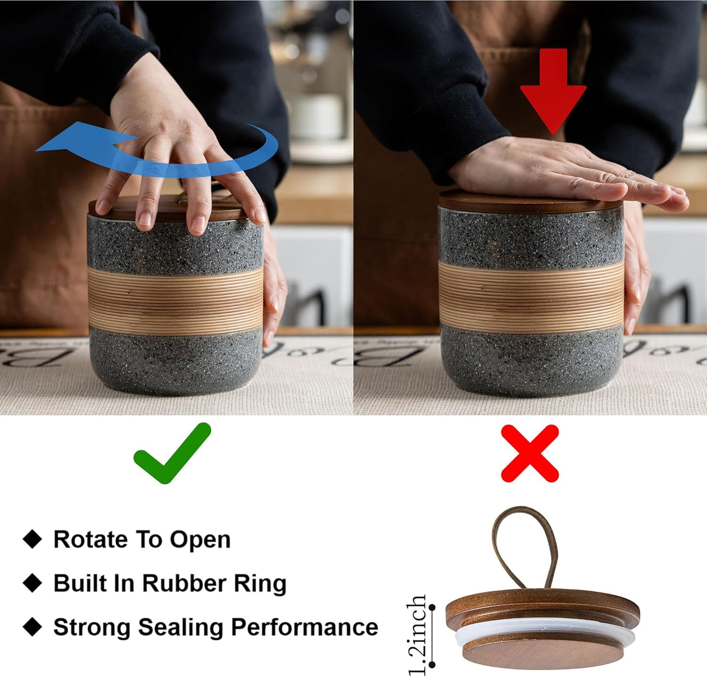 Airtight Coffee Storage Container Jar with Lid, Ceramic Kitchen Food Storage Jars for Spice Sugar Cookie, Coffee Bean Stackable Decorative Jars for Housewarming, Grey & 28oz