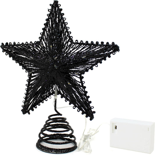 CVHOMEDECO. Tree Top Star with Warm White LED Lights and Timer for Christmas Ornaments and Holiday Seasonal Décor, 8-Inch (Black)