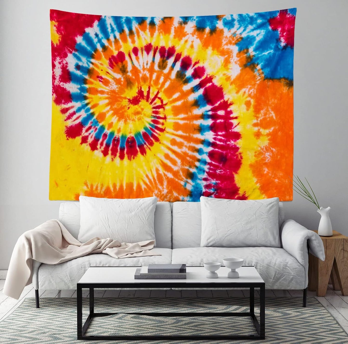 BELECO Tie Dye Tapestry Wall Hanging 60x50 Inch Colorful Spiral Tie Dye Party Decorations Watercolor Rainbow Tapestry 60s 70s Hippie Supplies Tie Dye Tapestries for Bedroom Living Room Dorm Decor