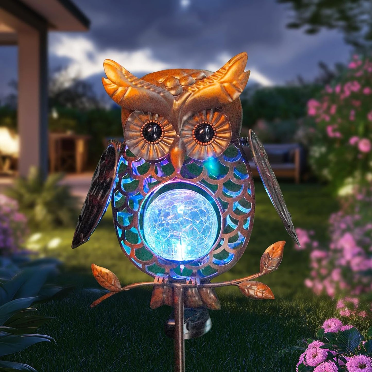 HONGLAND Solar Lights Outdoor Decor Waterproof, Solar Owl Garden Decorative Stake, Whimsical Gardening Gifts for Women Mom, Owl Outdoor Lights for Yard Patio Lawn Decor