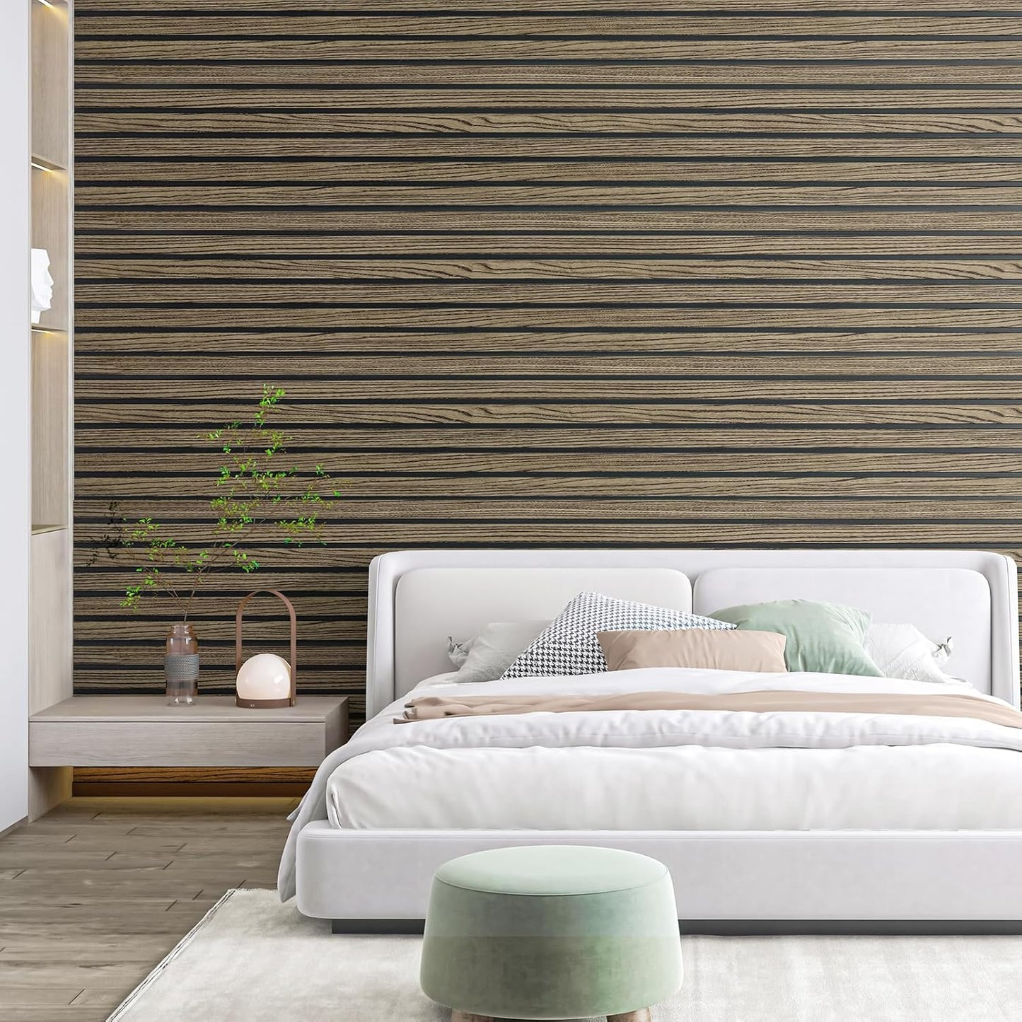 Art3d 4-Pack Glue-On Six-Grid Wainscoting Panel for Interior Wall Decor - 104 x 12 Inch Polystyrene Ultralight Slim Slat Wall Panels for Living Room Bedroom, Walnut