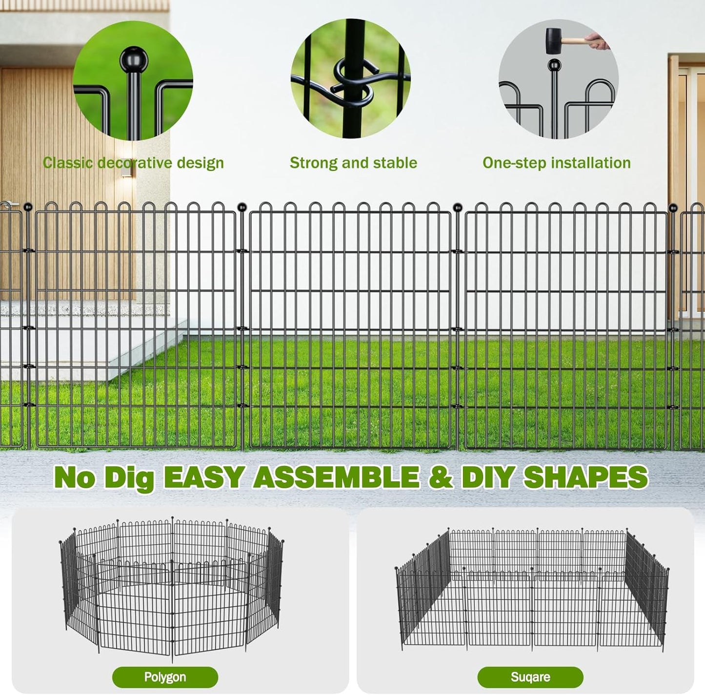 8 Panels No Dig Decorative Garden Fence for Yard, 48 in(H) X 21 ft(L) Animal Barrier Fencing for Outdoor Dog, Metal Portable Garden Fences for Borders, Pets, Landscape, Temporary Fence