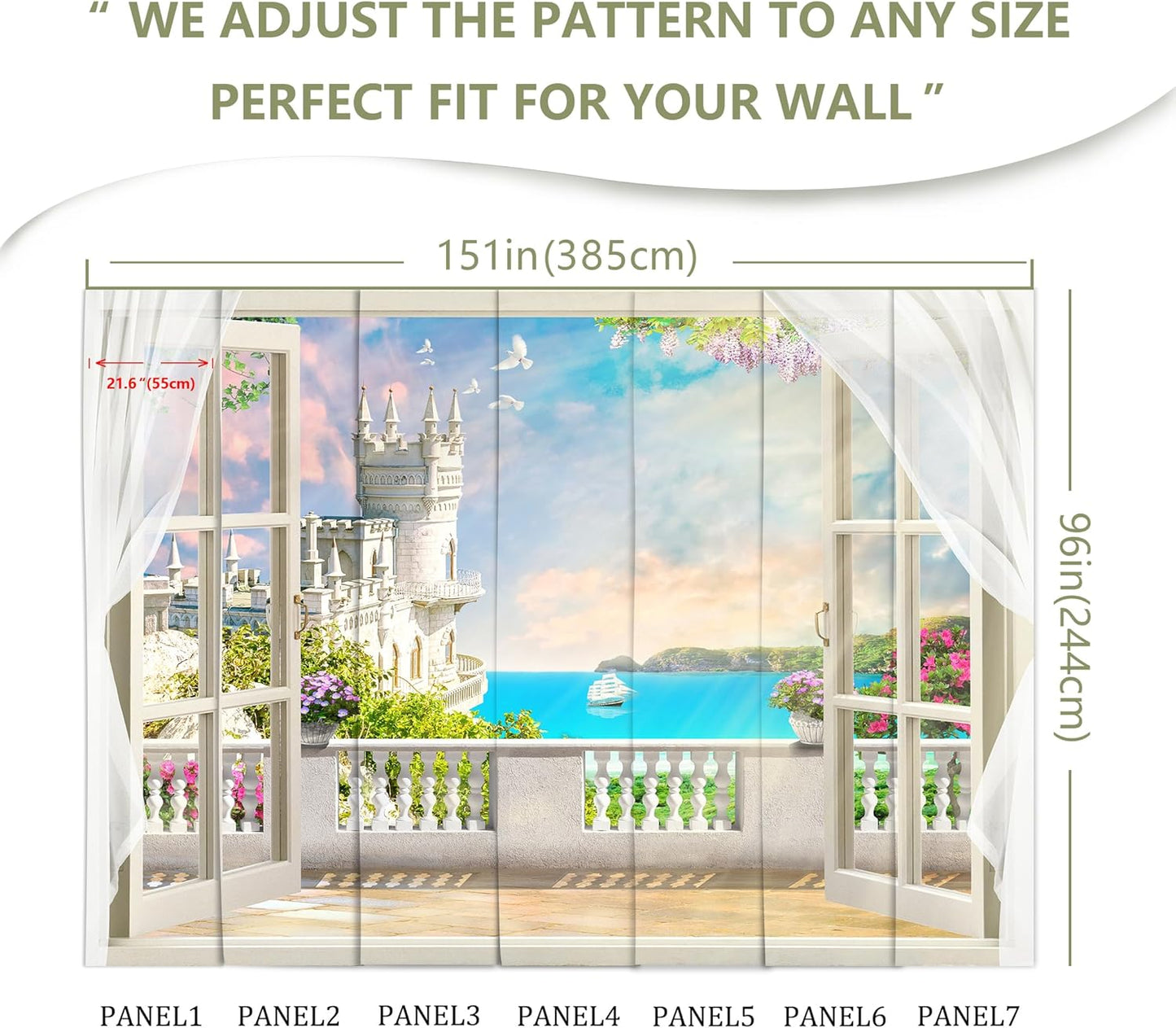 Window Seascape Wall Mural Wallpaper for Bedroom Living Room Bathroom (Not Peel n' Stick)