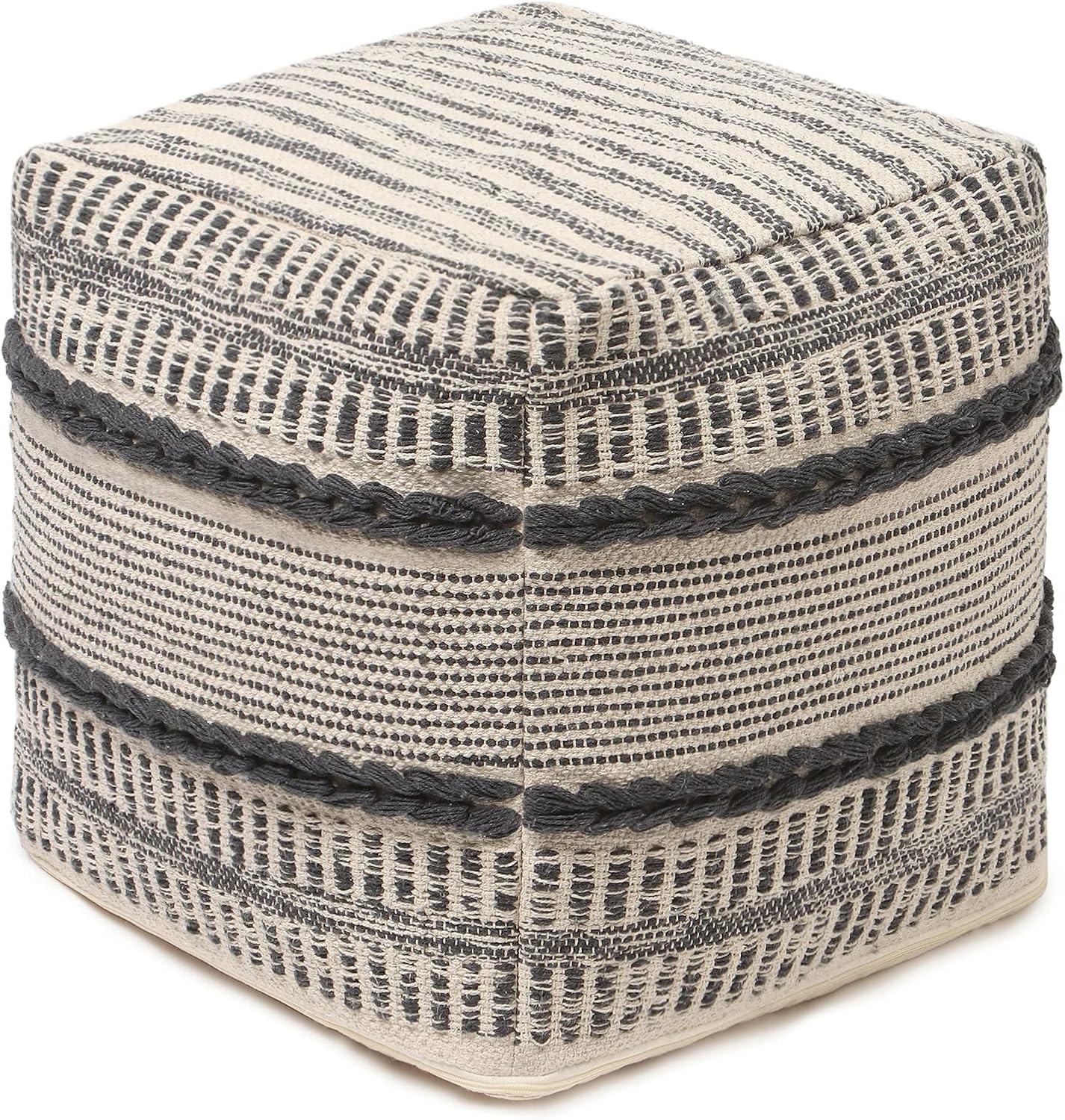REDEARTH · Tufted Pouf Ottoman with Filler Textured Storage Cube Bean Bag Pouffe Footrest for Living Room, Bedroom, Nursery, Kidsroom; 100% Cotton (17.5"X17.5"X17.5", Chevron Gage)