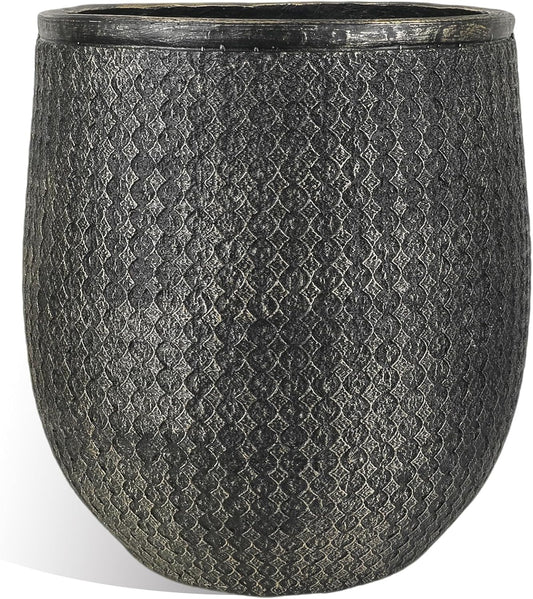 Worth Garden 12" Dia x 15" H Round Planter – Lightweight Magnesium Oxide Cement Plant Pot with Texture – Raised Pattern Concrete Look – Drainage Hole – Indoor & Outdoor Use - Black Gold