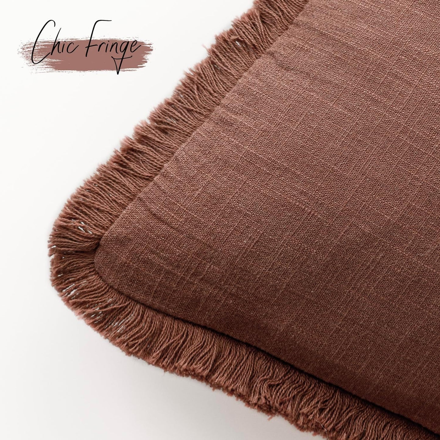 Foindtower Set of 2 Decorative Linen Fringe Lumbar Throw Pillow Covers Boho Farmhouse Cushion Cover with Tassels Soft Accent Pillowcase for Couch Sofa Bed Living Room Home Decor,12×20 Inch,Rust Red