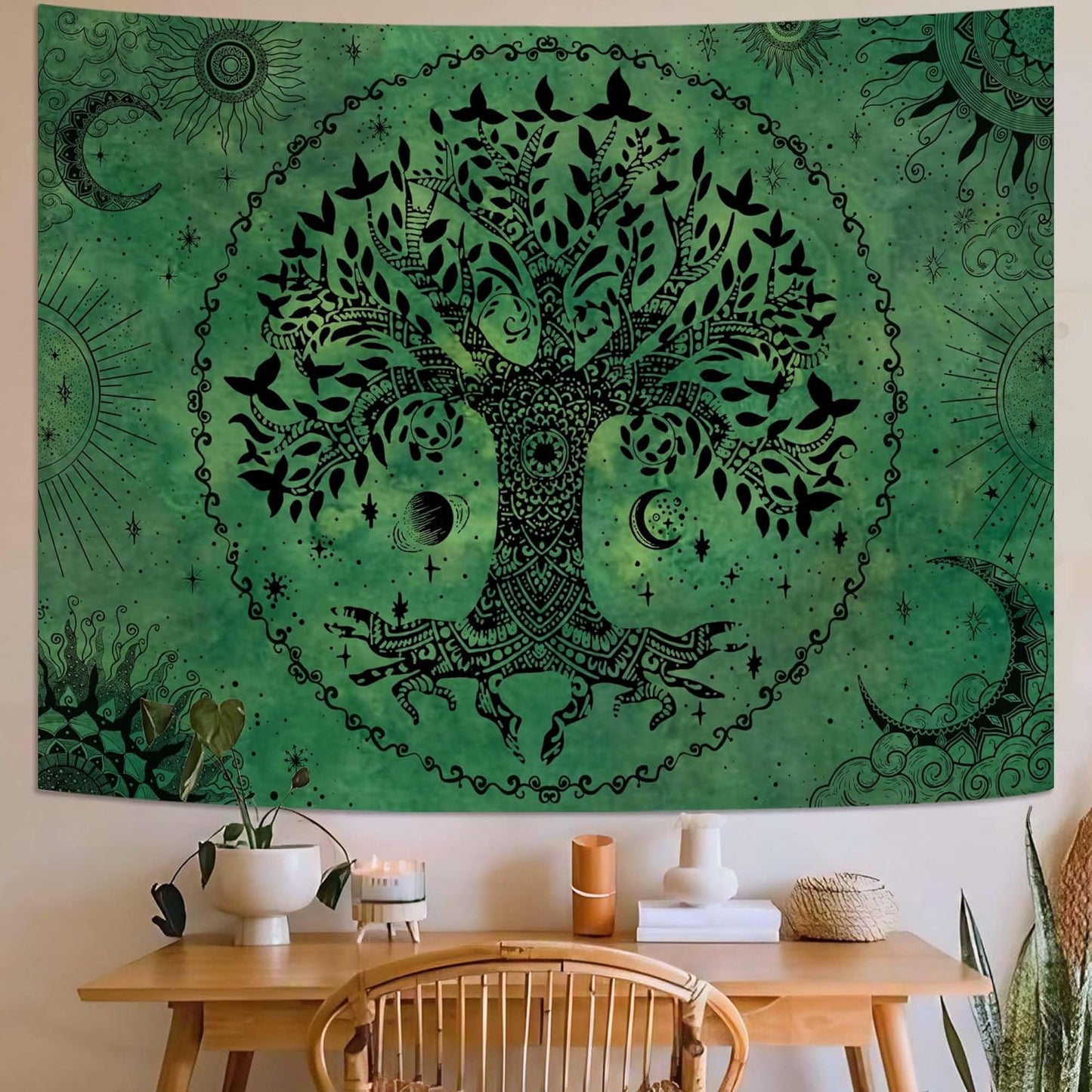 Lunerfex Tree of Life Mandala Tapestry Boho Tapestry for Bedroom Green Tapestries Wall Hanging Living Room Wall Art and Home Decor 60x80
