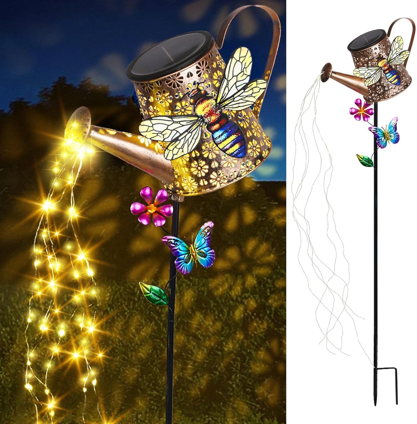 Solar Lights Outdoor Decorative, 39.4'' Metal Solar Watering Can Lights with Bee, Waterproof Garden Stake for Yard Lawn Patio Pathway Landscape, Gardening Gifts for Mom Grandma Women
