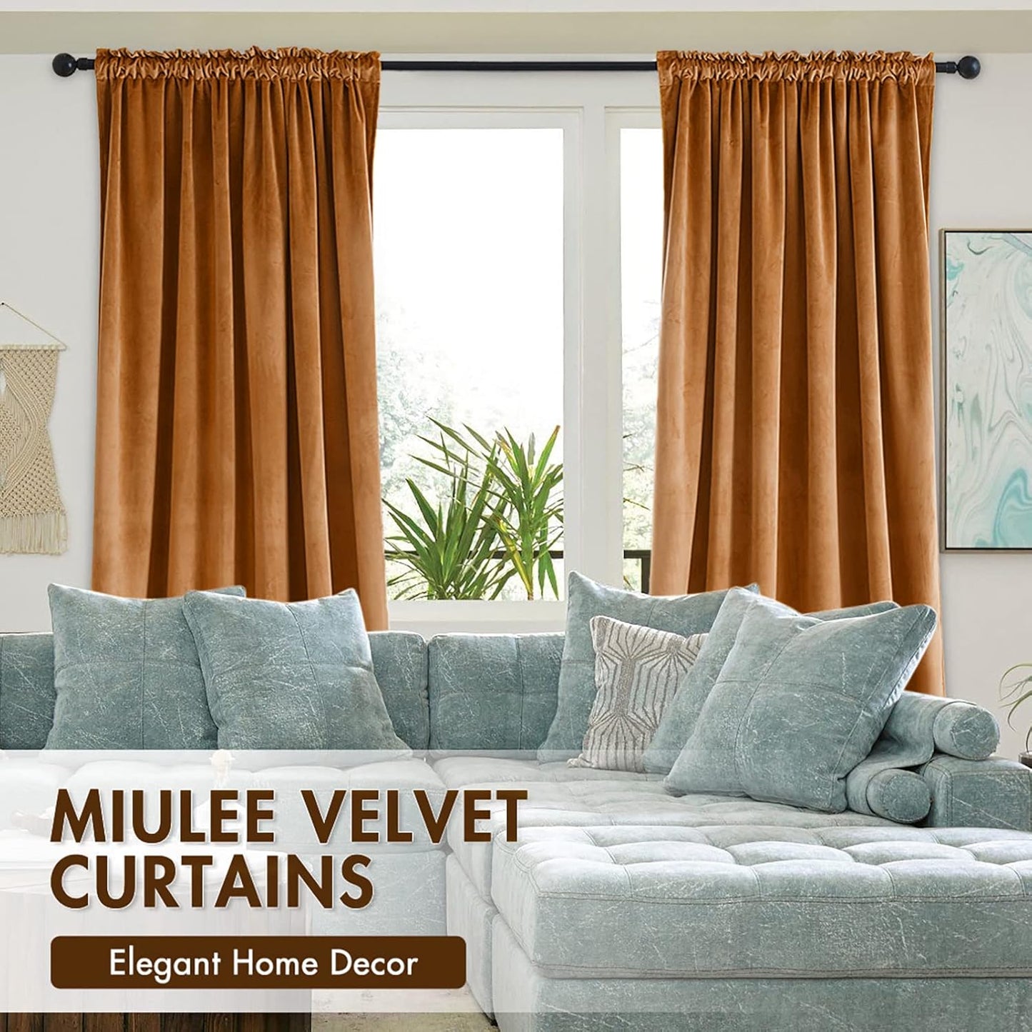 MIULEE Gold Brown Velvet Curtains Thermal Insulated Blackout Curtain Fall Drapes for Bedroom Living Room Darkening 84 Inches Long Curtains Panels Rod Pocket Set of 2