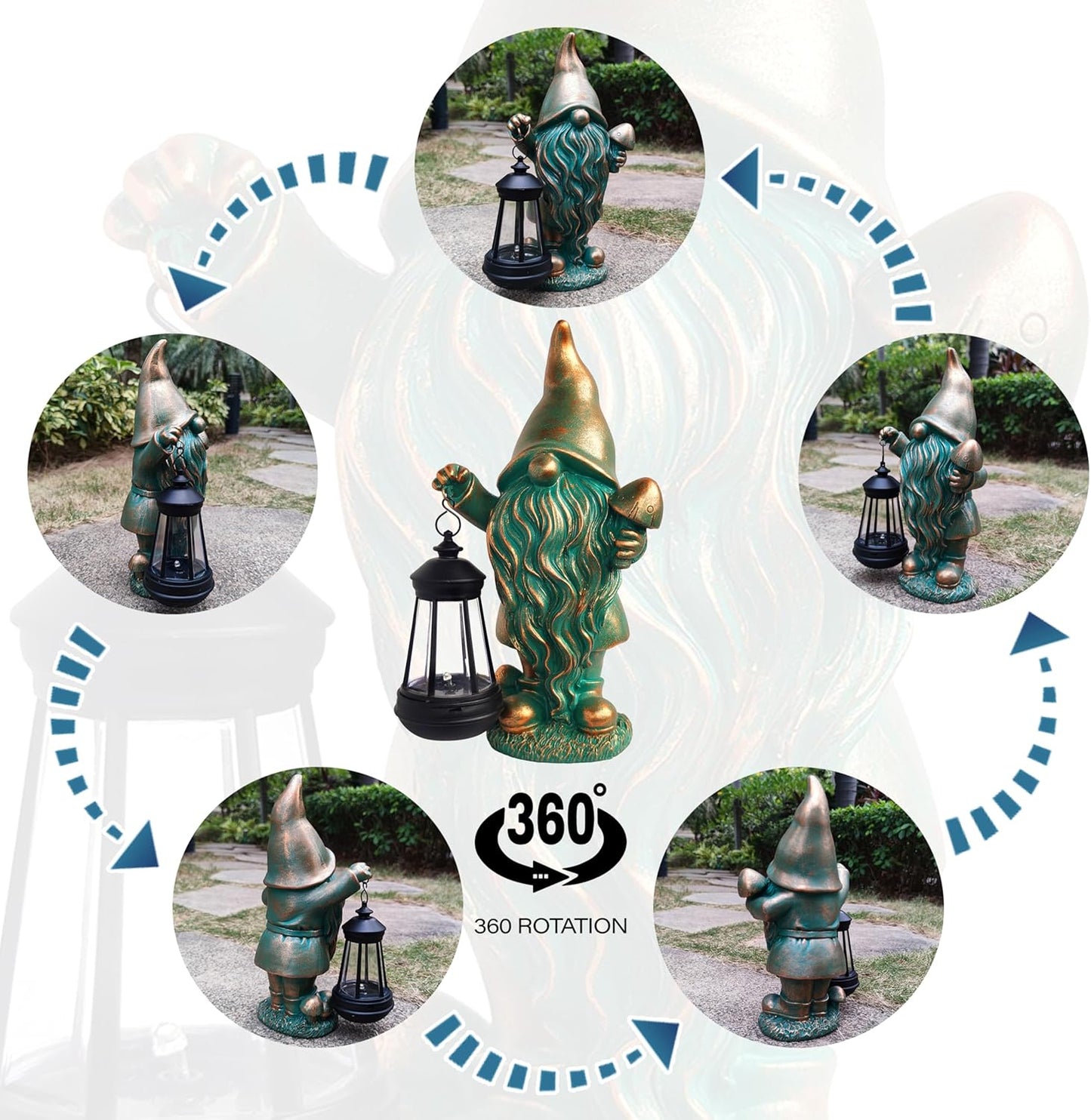 JOYBEE Garden Statues Gnomes with Solar Lantern Outdoor Decor-Gnomes Solar Figurines Lights Decorations for Patio Yard Lawn Ornaments-Gifts for Birthday Easter Housewarming