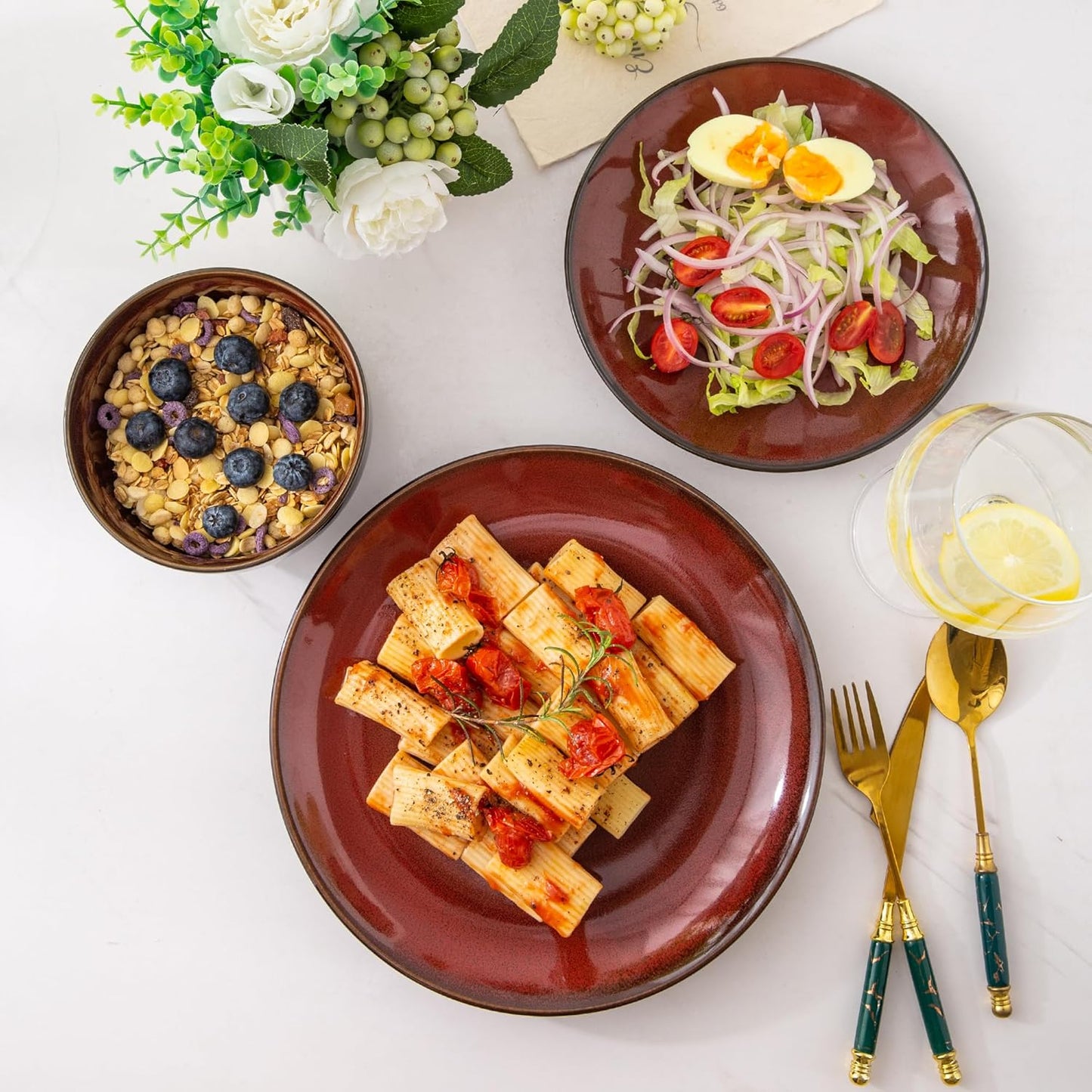 LERATIO Ceramic Dinnerware Sets for 4,Stoneware Coupe Plates and Bowls Sets,Highly Chip and Crack Resistant | Dishwasher & Microwave & Oven Safe Dishes set,Reactive Glaze Dinnerware- Service for 4