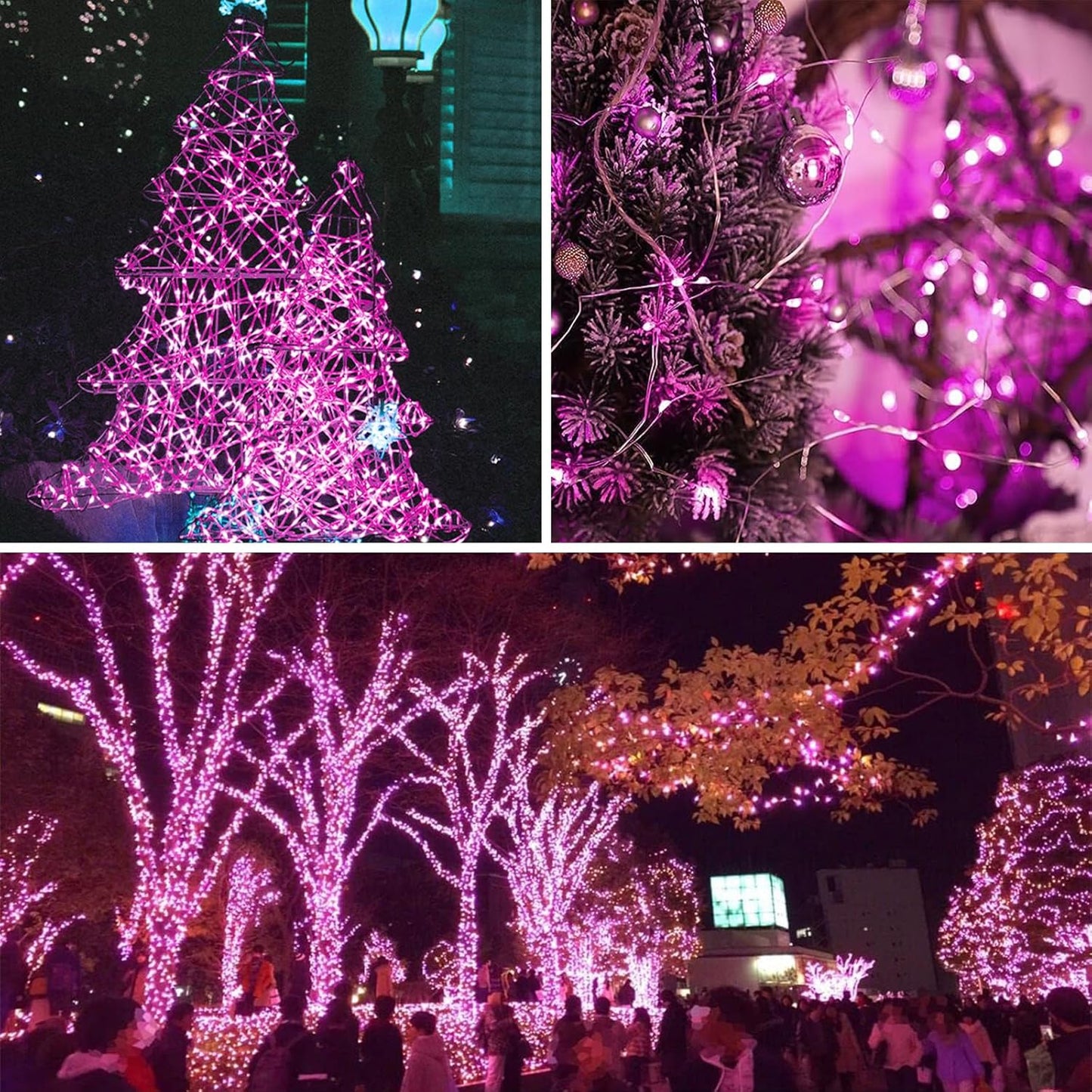 Solar String Lights Outdoor, 2-Pack Total 80FT 200 LED Solar Christmas Twinkle Lights Outside Waterproof Copper Wire 8 Modes Solar Fairy Lights for Garden Tree Party Birthday Christmas Decor (Pink)