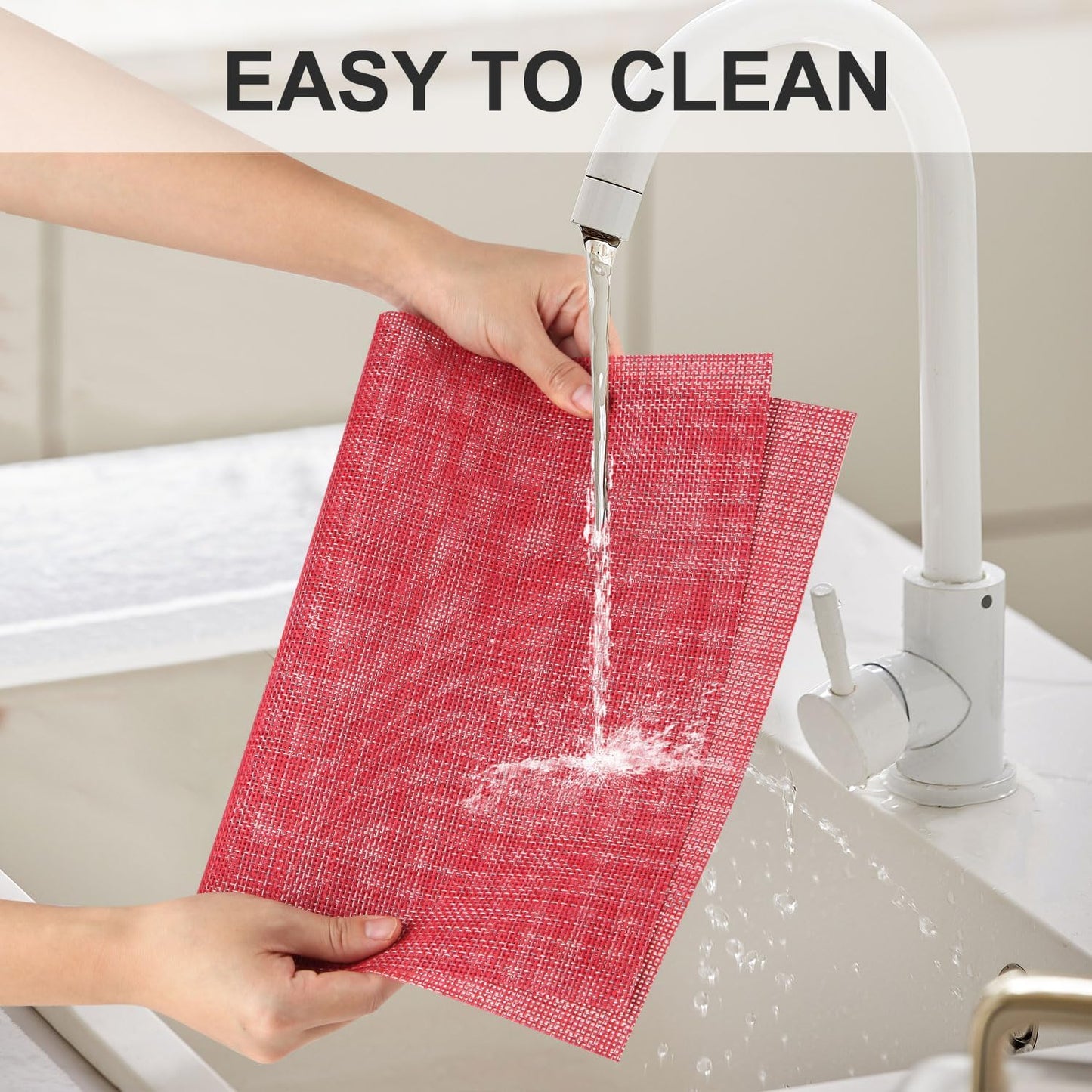 Vinyl Placemats Set of 4, PVC Woven Washable Non-Slip Table Mats, Heat Resistant Wrinkle Free Place Mats for Dining Table, Easy to Clean (4, Red)