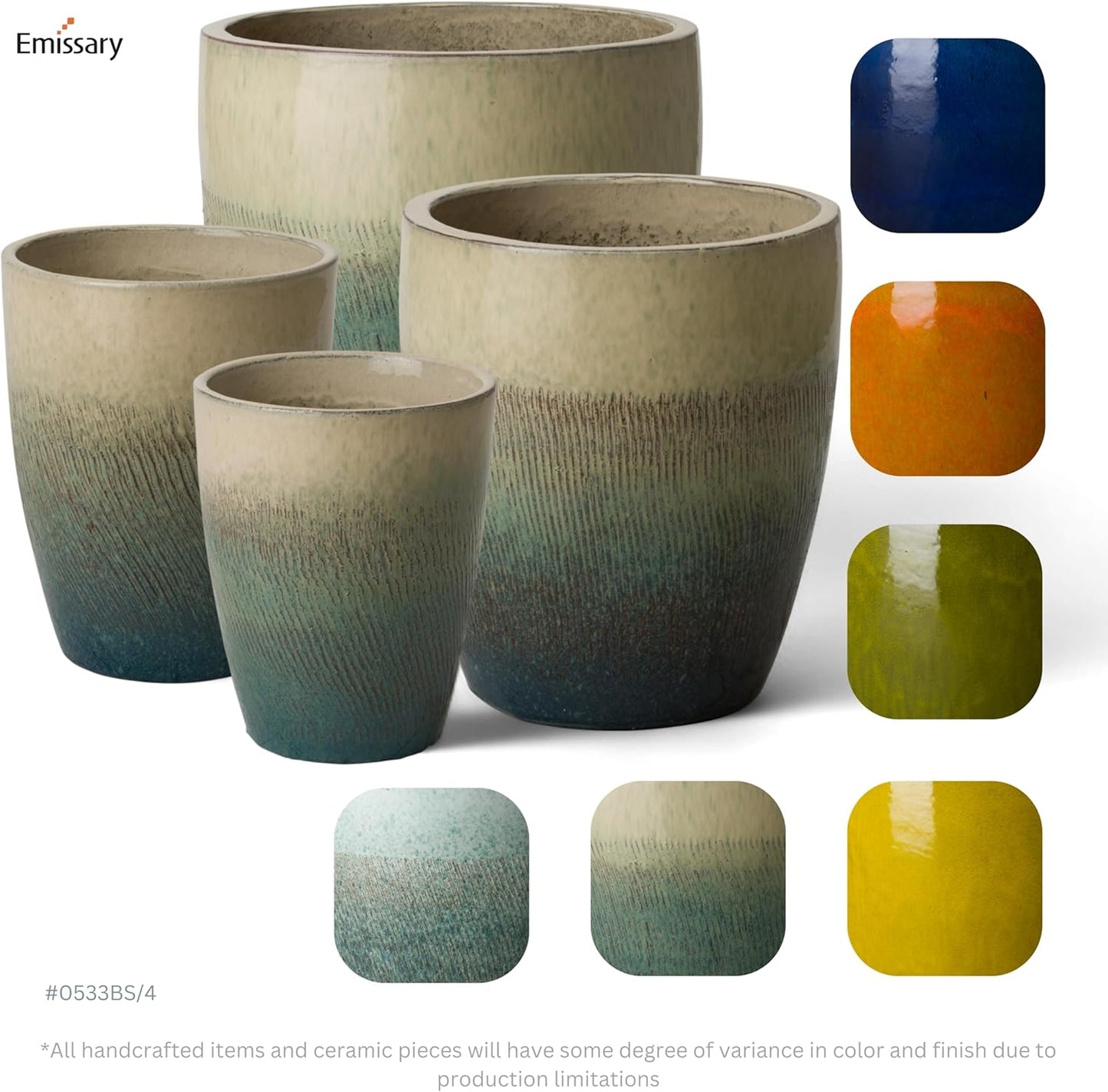 Emissary Home and Garden Bullet 11.5 in. Bayside Green Ceramic Round Planter (11.5 in. L x 11.5 in. W x 14 in. H) with Drainage Hole