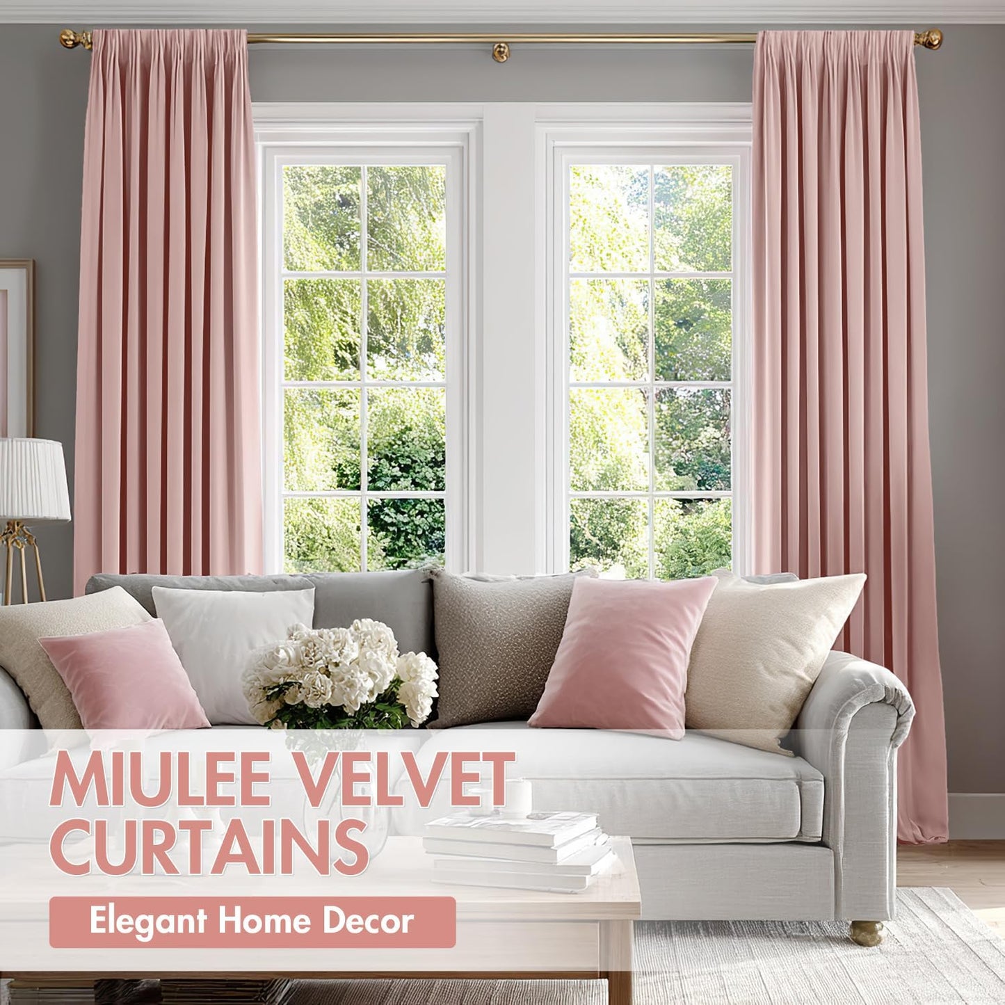 MIULEE Baby Pink Velvet Curtains Thermal Insulated Blackout Curtain Drapes for Bedroom Living Room Darkening 96 Inches Long Curtains Panels Rod Pocket Set of 2