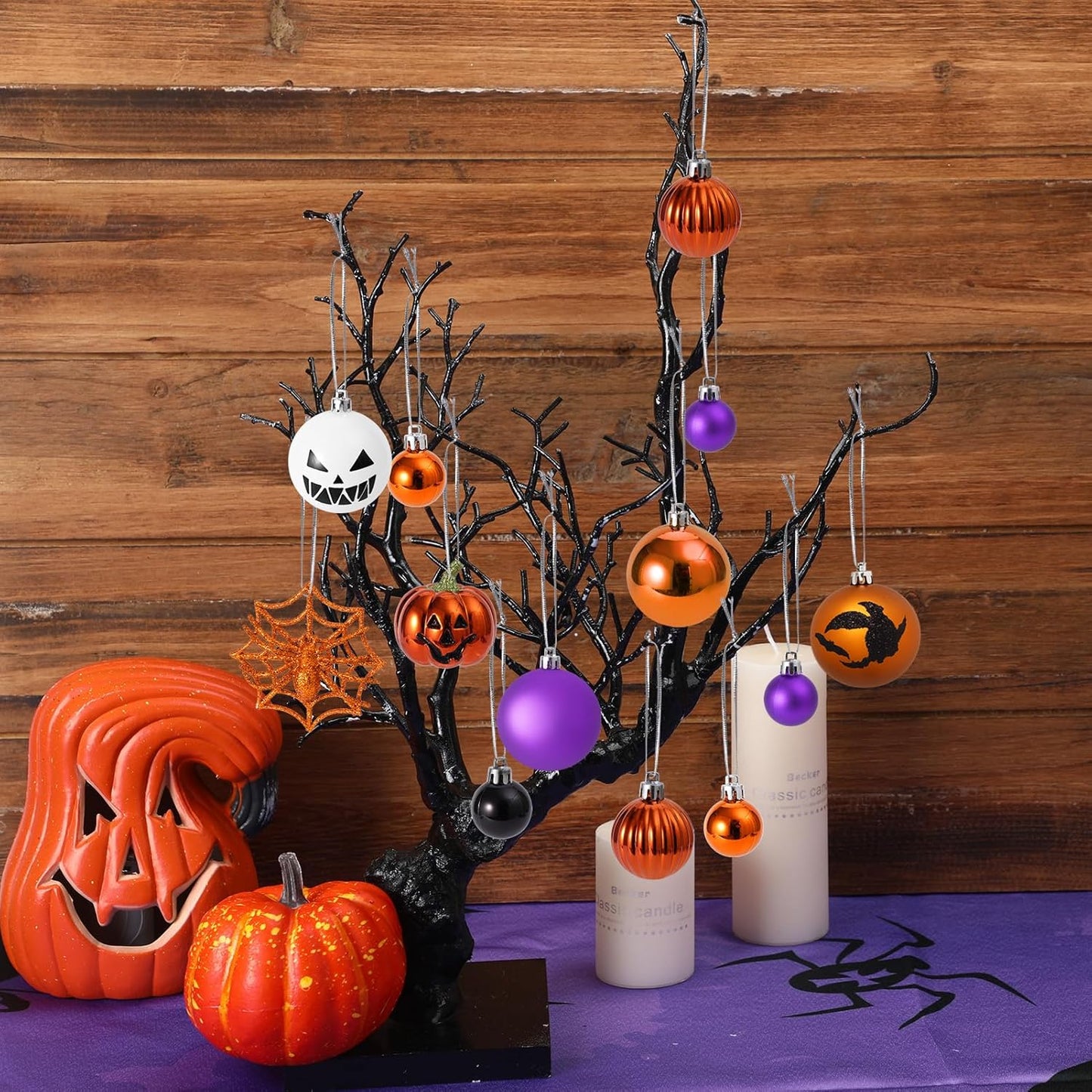 69pcs Halloween Ball Ornaments Set, Shatterproof Decorative Hanging Ornaments Set for Small Tree, Cute Balls for Home Indoor/Outdoor Halloween Party Holiday Decor