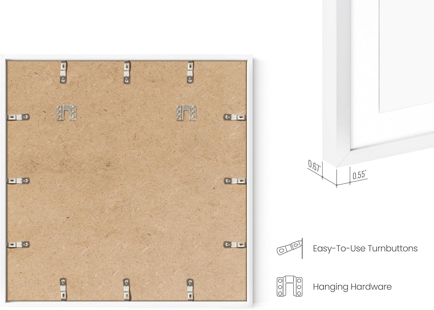 HAUS AND HUES 20x20 White Metal Picture Frame Matted to 16x16 - Features Premium Aluminum & Hanging Hardware, Shatterproof Plexiglass - Ideal for Home, Room, Office (20x20 in, White, Set of 1)