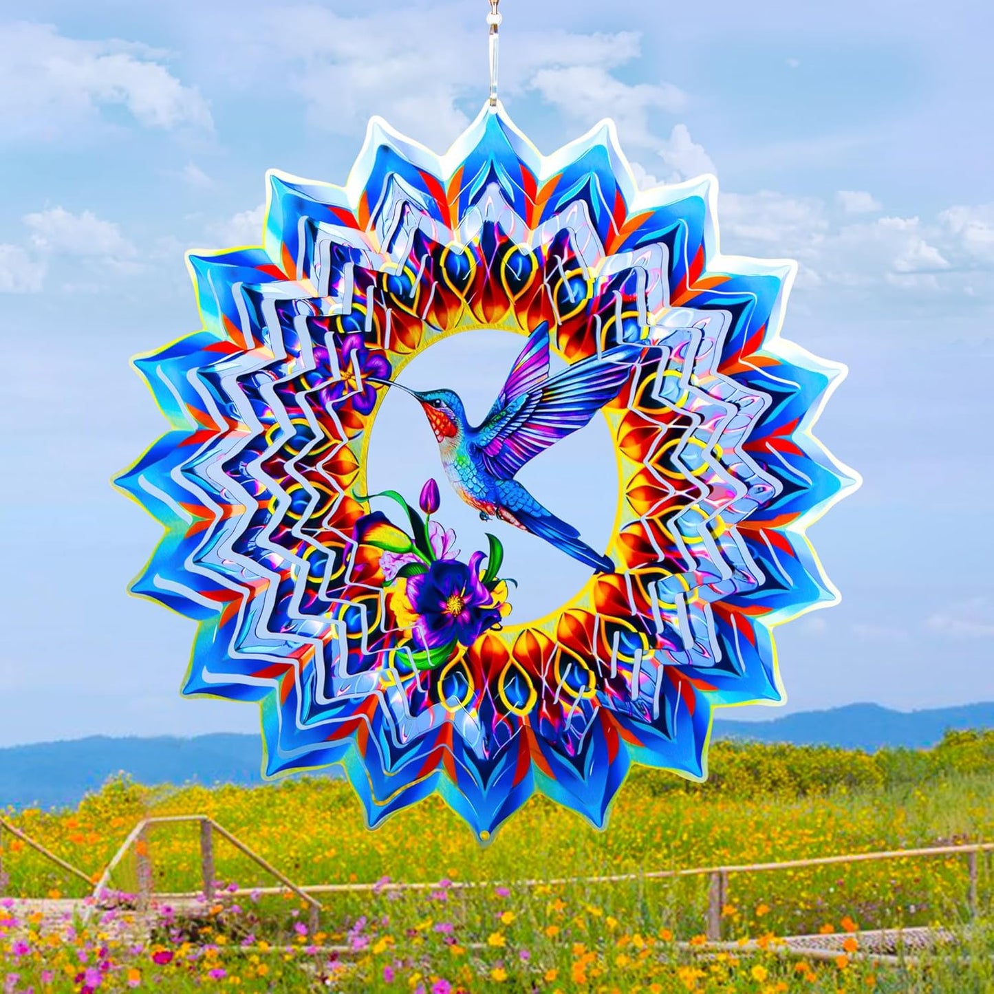 Hummingbird Wind Spinner,Hanging Wind Spinners Outdoor for Garden Decoration，15.7 inch 3D Stainless Steel Wind Sculpture for Indoor/Outdoor Decor