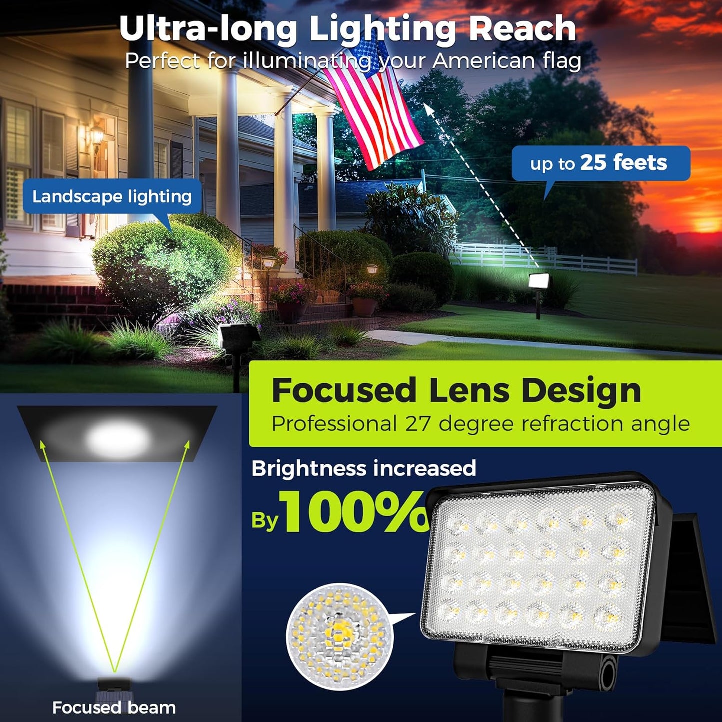 Solar Spot Lights Outdoor Waterproof for Flag, Tree, House, Garden, Yard, Landscape Spotlights for Accent Uplighting Halloween Christmas Decorations-4 Pack