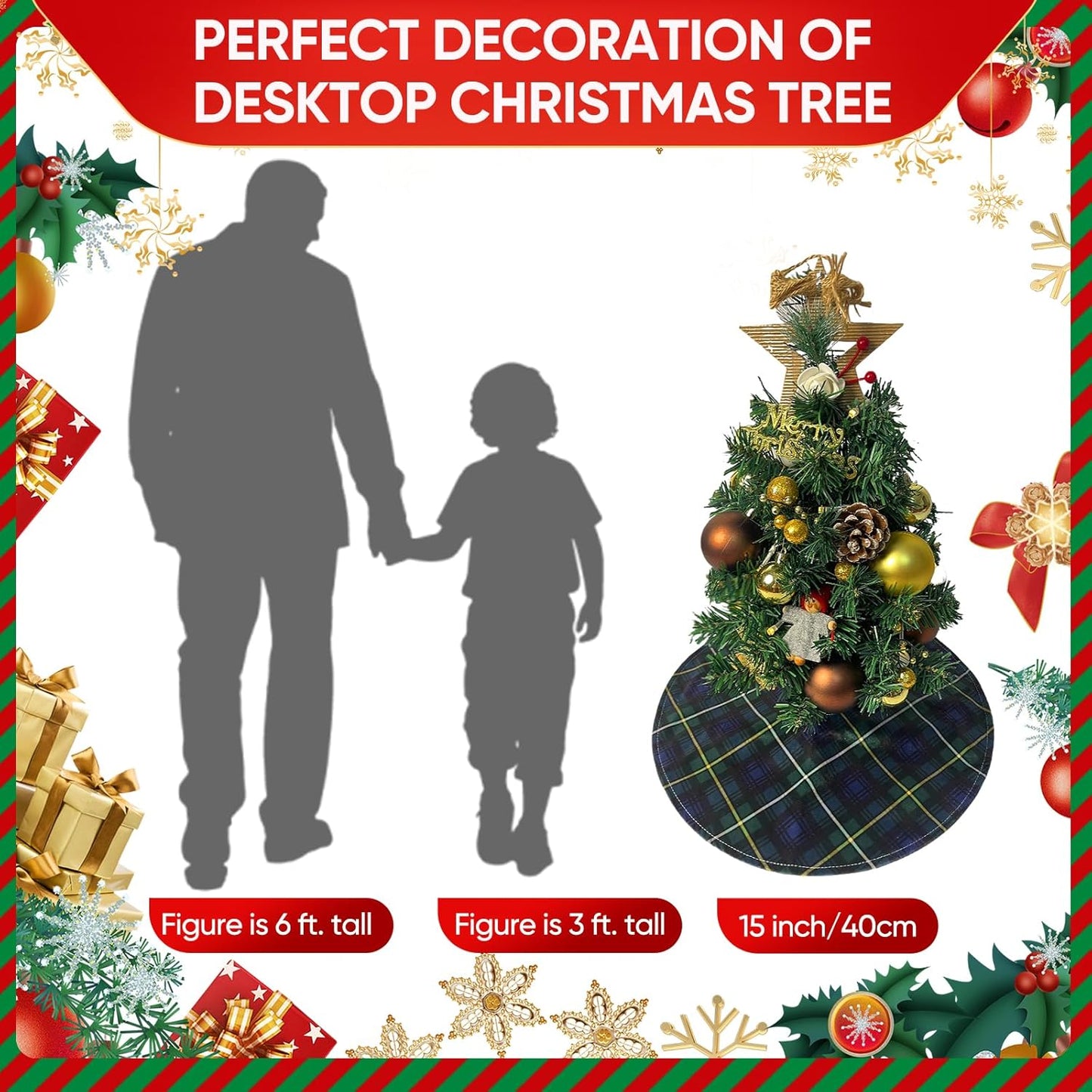 Mini Christmas Tree Skirt 15 Inch – Campbell Clan Tartan Navy Blue and Green Plaid Tree Mat for Small, Pencil, or Desktop Xmas Trees, Scottish Holiday Decor for Desk, Office, Shelf, or Compact Space