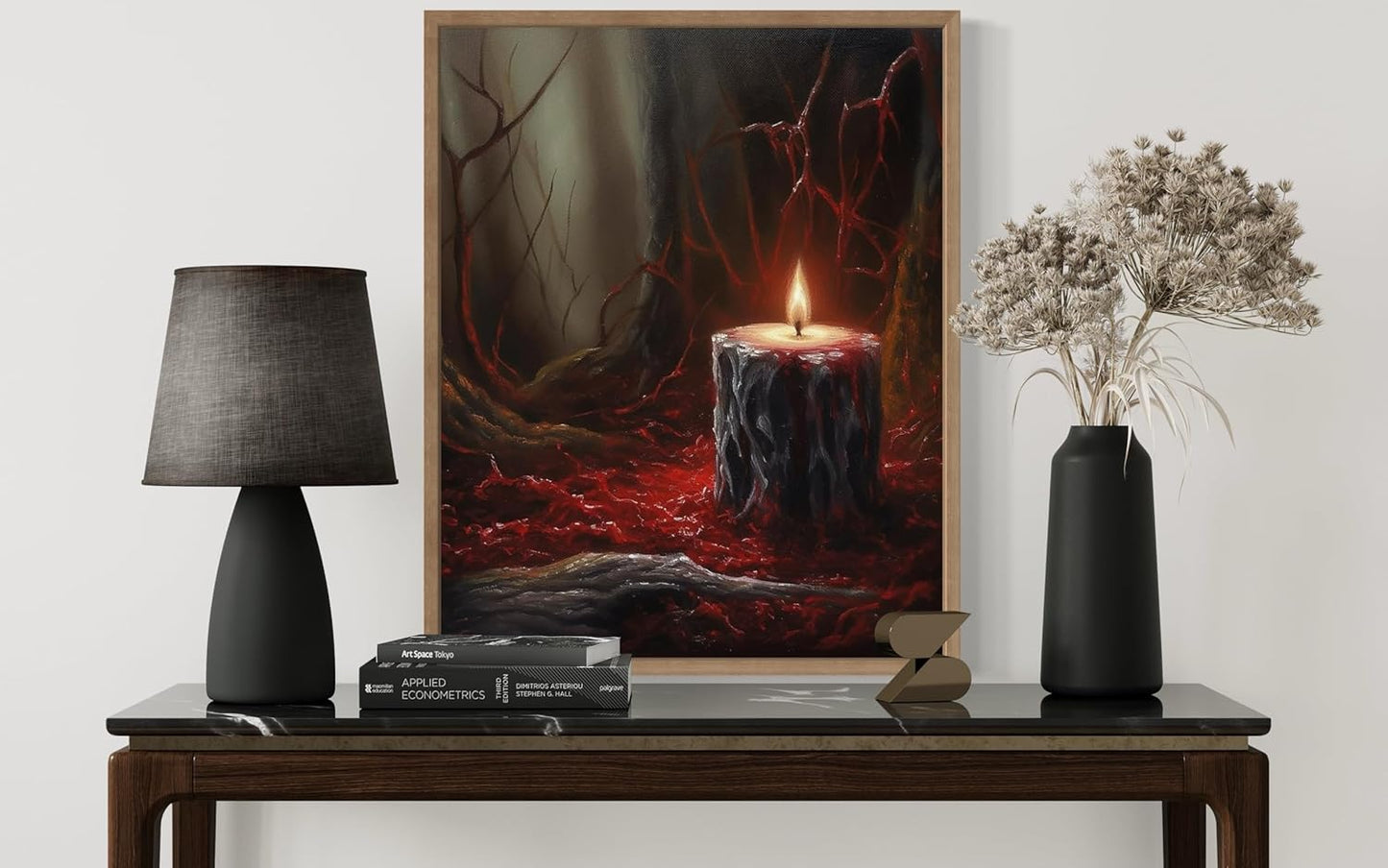 Gothic Candle Poster Art Print, Halloween Scary Vintage Wall Art Academia Spooky Painting Decoration for Horror Prints, Posters Bedroom Decor 89 (Gothic Candle, 8 x 10 inches, Wood Frame)