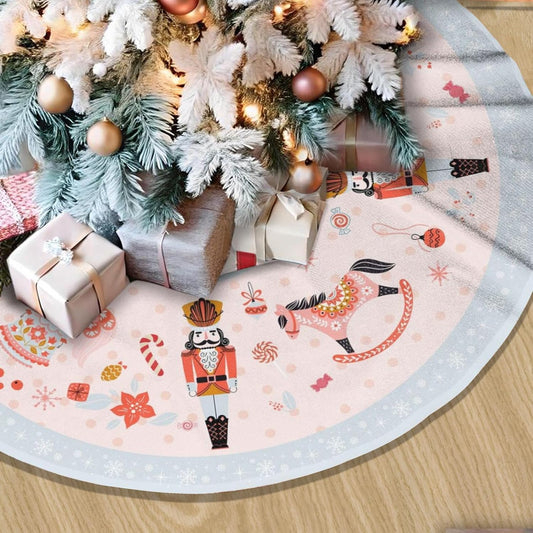 36" Large Christmas Tree Skirt, Nutcracker Candy Pattern Tree Mat Base Cover for Xmas Festive Holiday Party Decoration Ornaments