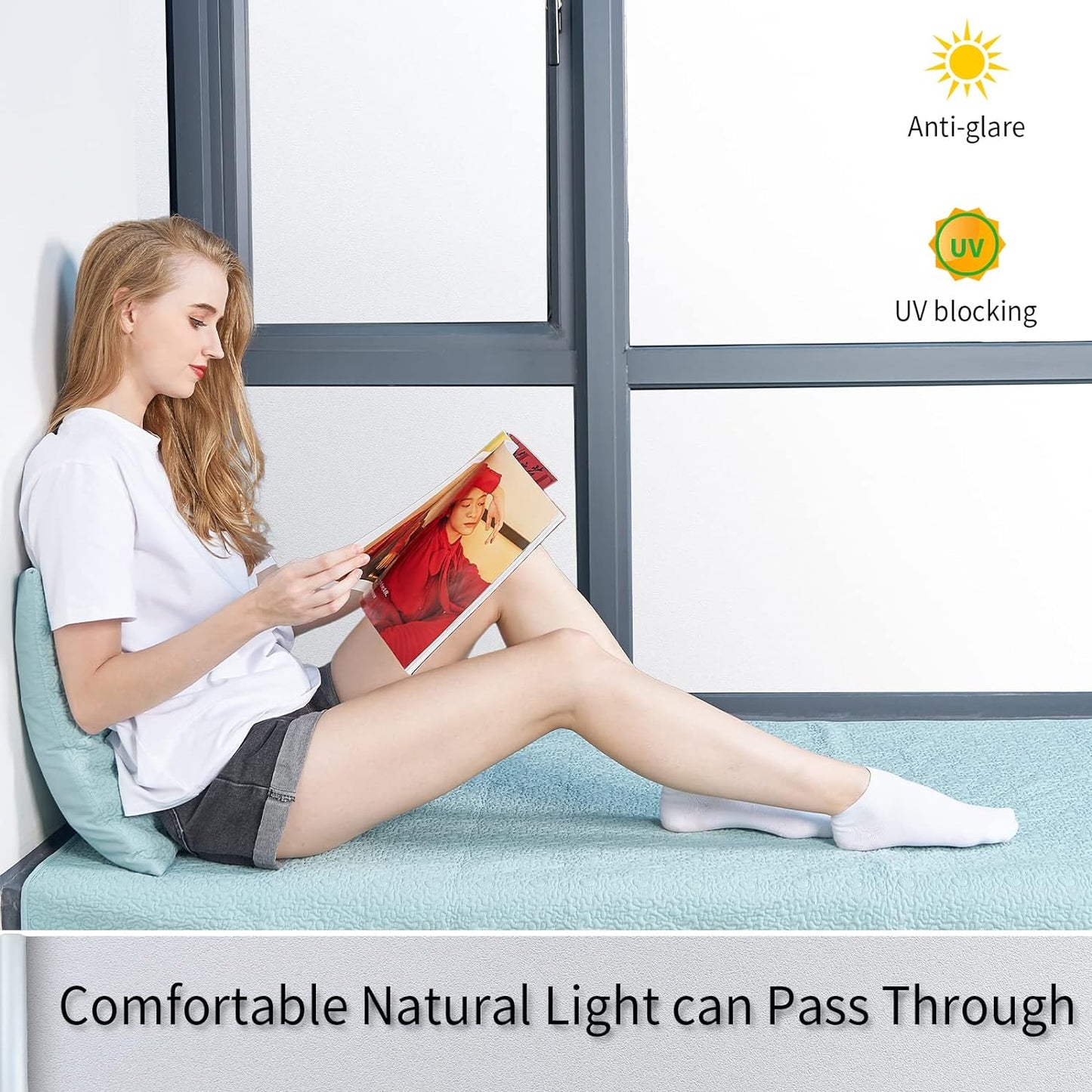 Frosted Glass Window Film with Tools,Reusable Window Privacy Film,Static Clings Window Film Kit for Home Bathroom and Office. (White, 17.5Inch×196.9Inch)