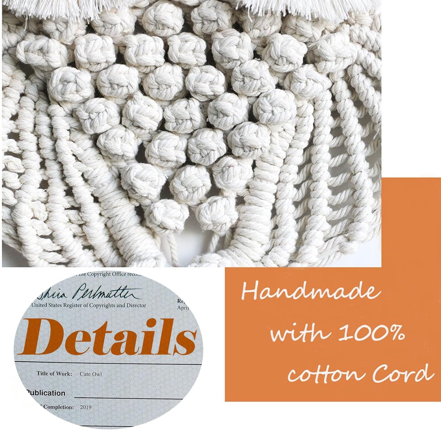 Achart Owl Macrame Wall Hanging-Hand Woven Boho Tapestry-Macrame Wall Decor -Owl Decor for Bedroom, Living Room, Nursery (Beige-Small)