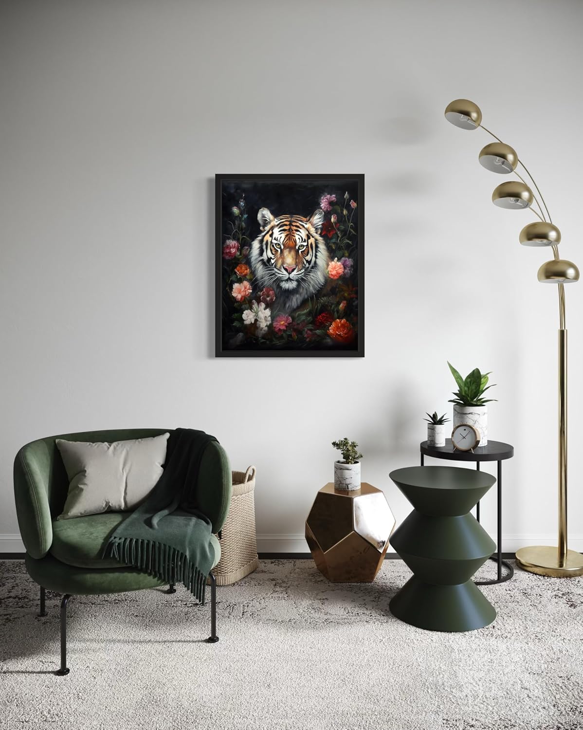Tiger and Flower Poster Art Print, Halloween Scary Vintage Wall Art Academia Spooky Painting Decoration for Horror Prints, Gothic Posters Bedroom Decor 89 (Tiger and Flower, 8 x 10 inches, Unframed)