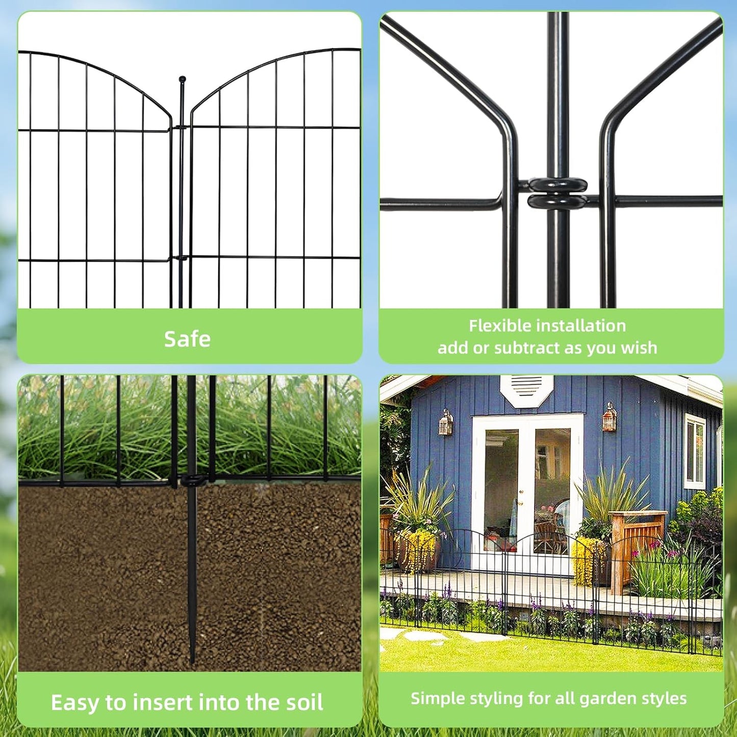 Decorative Garden Fence 24in (H) x10ft (L), 5 Pack No Dig Fence Animal Barrier for Dog, Arched Flower Bed Edging, Wire Border Panel Fencing for Yard Patio Outdoor Decor
