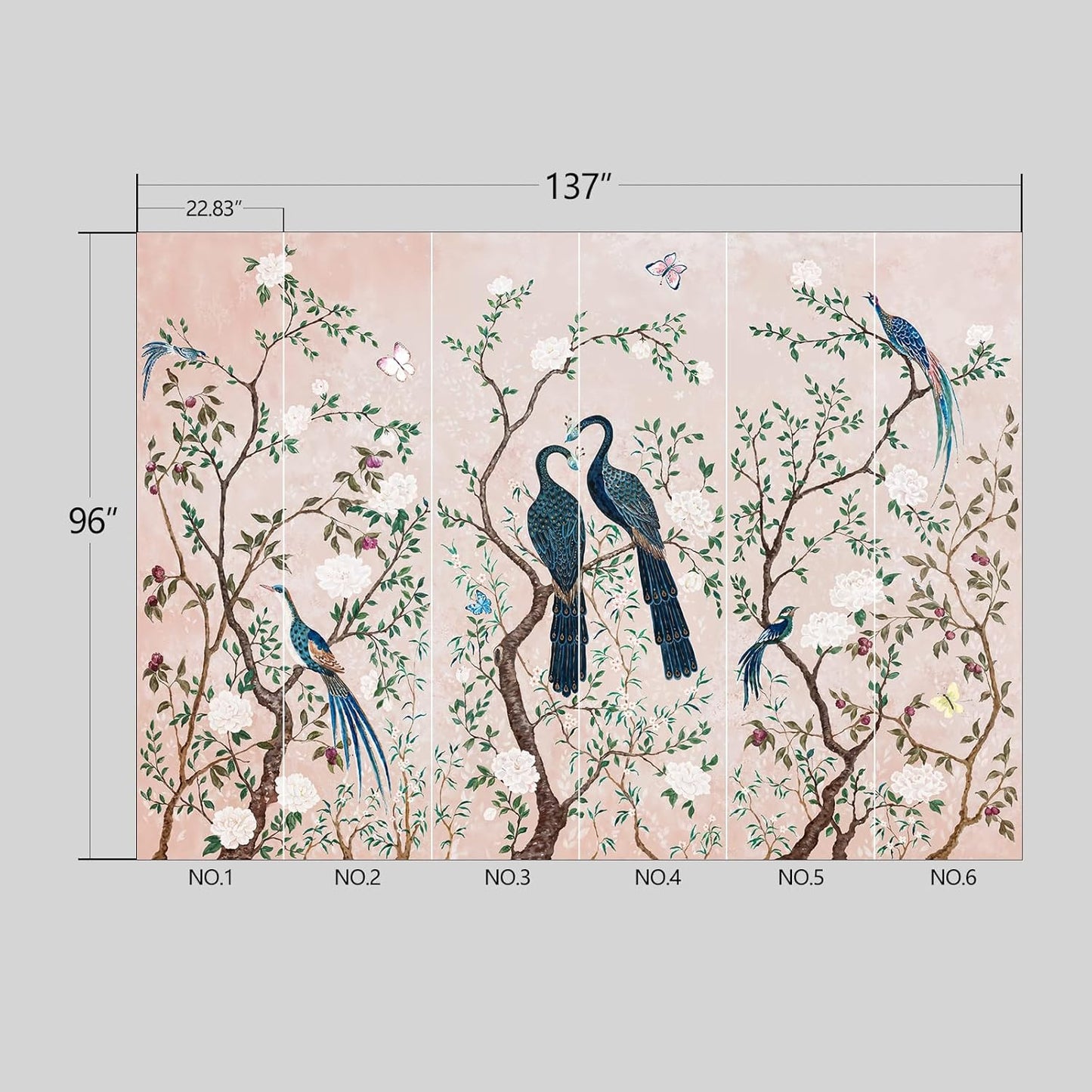 Pink Chinese Style Flowers Birds Wallpaper Peel and Stick Wall Mural for Bedroom Living Room - 96"x137"