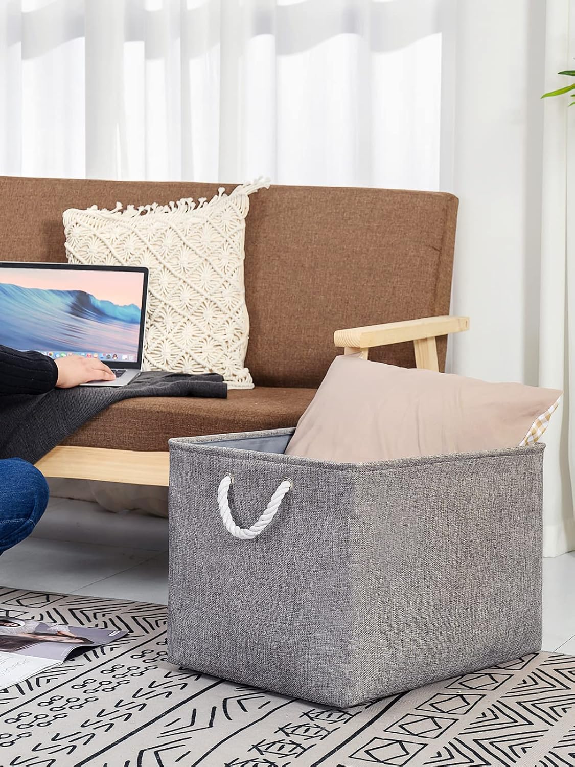 TheWarmHome Storage Baskets for Organizing, Sturdy Fabric Storage Basket , Foldable Storage Baskets for Shelves Closet Nursery Toy (Grey 3 Pack 20.5×15.7×13.8inch)